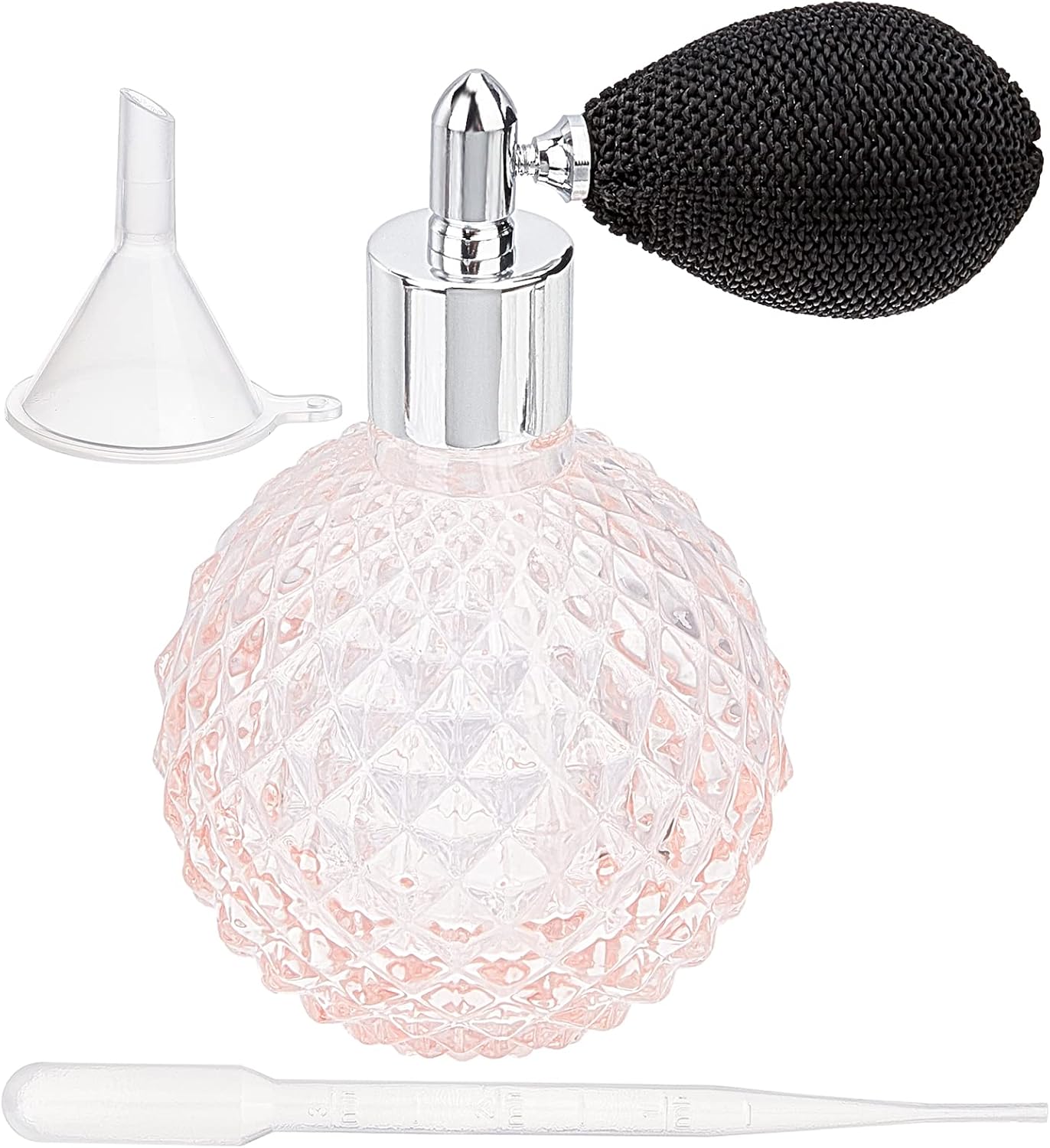 GORGECRAFT Botella de Perfume Recargable Vintage de 100 ml Botella de Perfume de Cristal Rosa Atomizador de Perfume de Vidrio Transparente Botella de Spray Corto con Embudo de Plástico Tolva