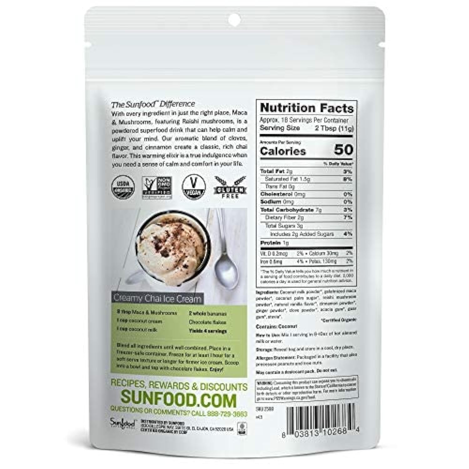 Sunfood Maca & Mushrooms, Organic 7 oz