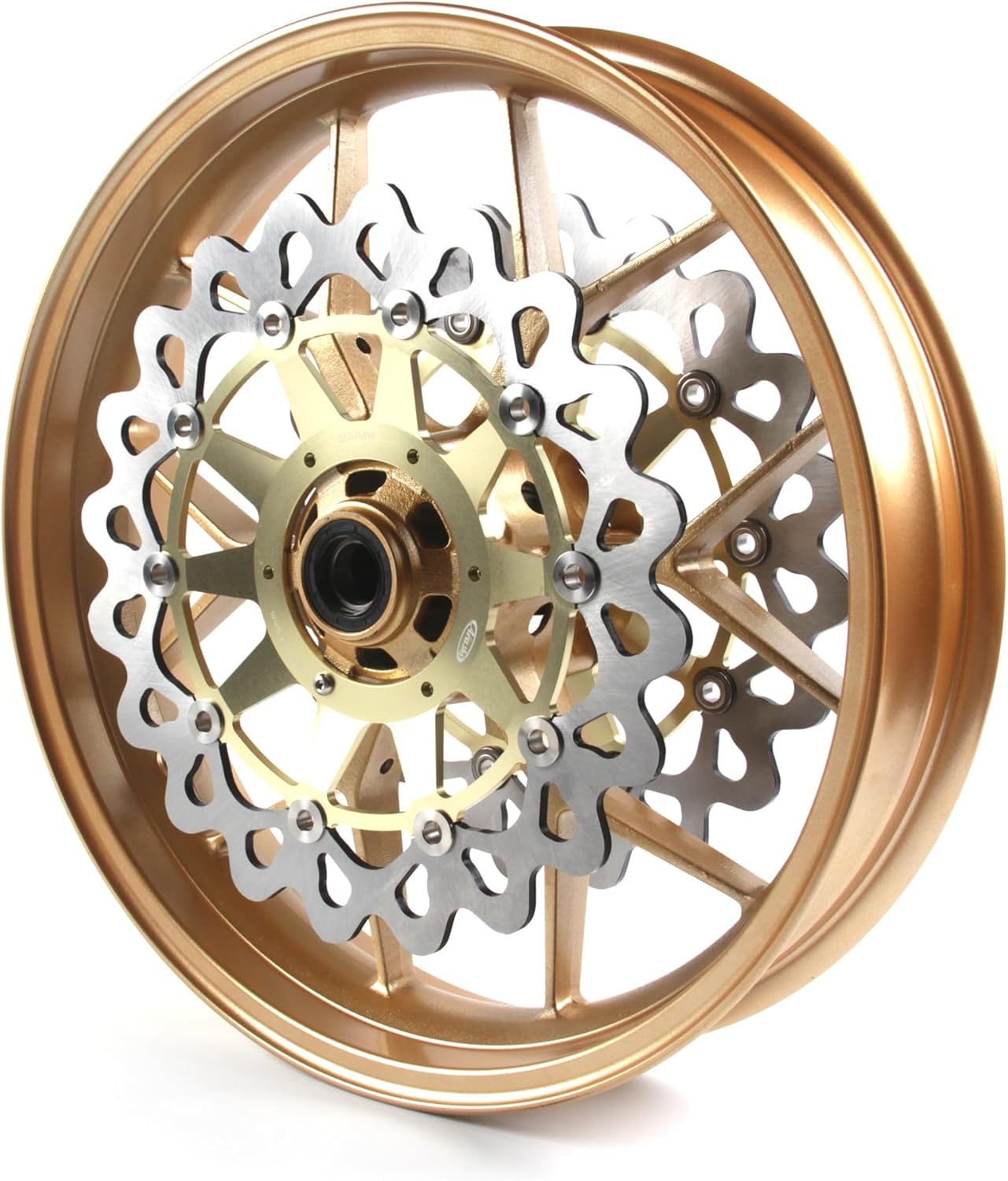 Gold Front Wheel Rim and Brake Discs Rotors Compatible with Honda CBR1000RR 2006-2016, Motorcycle Replacement Accessories Parts