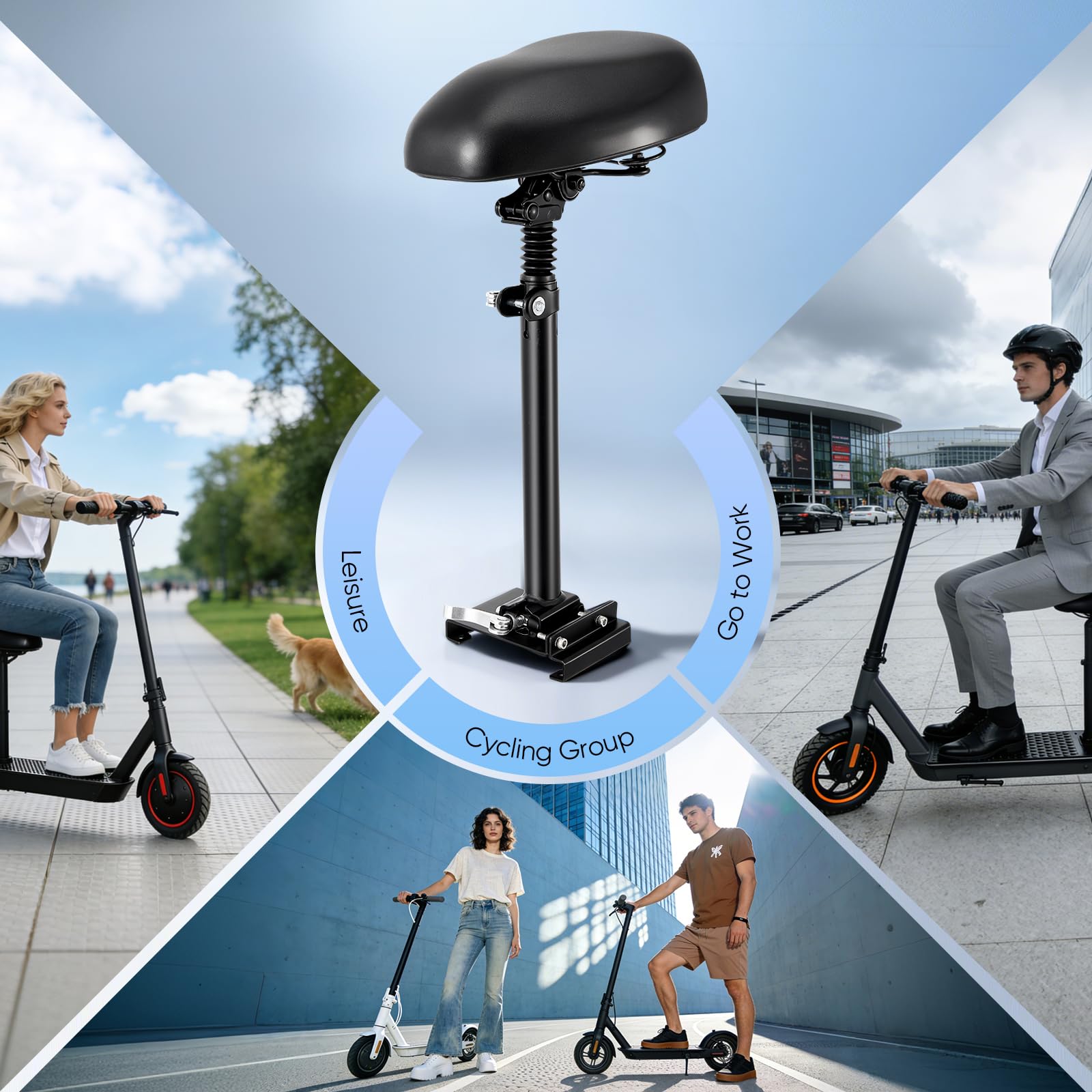 Asiento para patinete eléctrico de 13 cm a 19 cm, asiento de scooter eléctrico para adultos, bordes curvos, tablas de pies de 55 – 68 cm, altura ajustable, plegable, patinete para adultos e accesorios