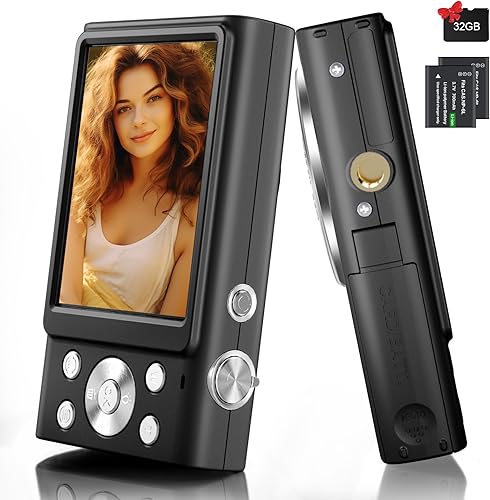 Cámara digital 4K, cámara de enfoque automático de 48 MP para YouTube, cámara compacta para fotografía con zoom digital de 16X, tarjeta SD de 32 GB,