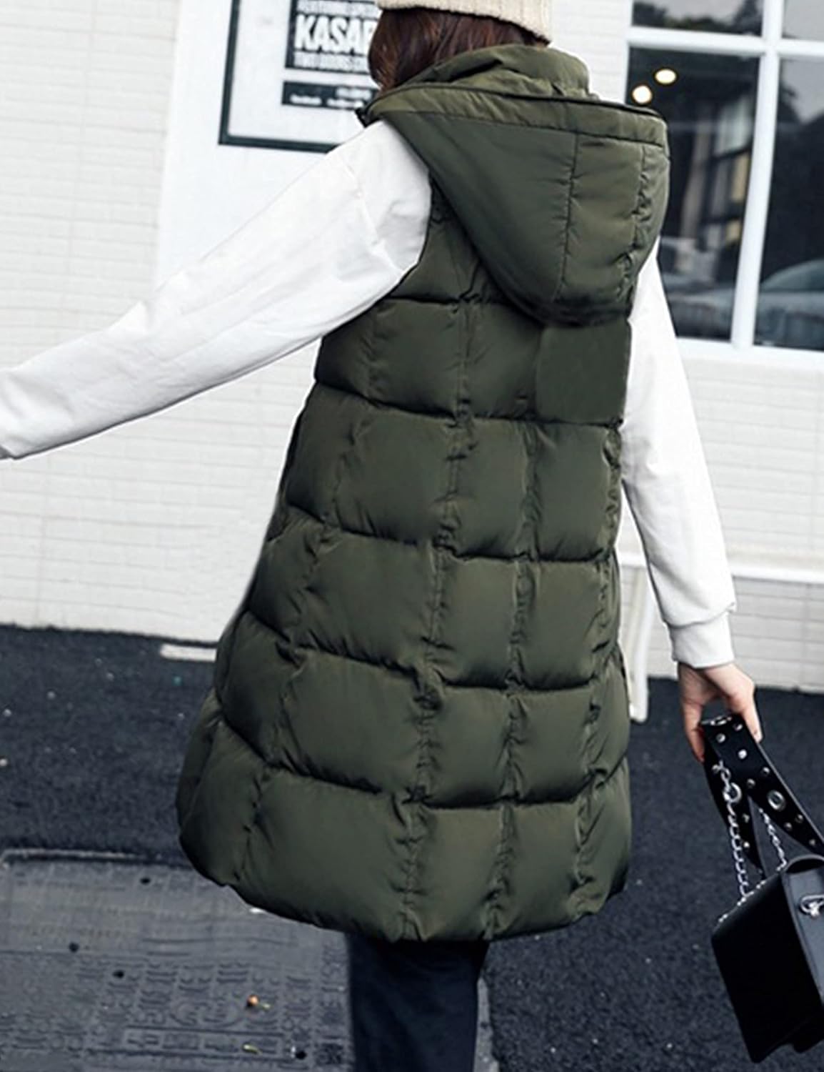 SCUSTY Womens Long Puffer Vest Sleeveless Coats Quilted Vests Outerwear Jackets with Hood - Image 4