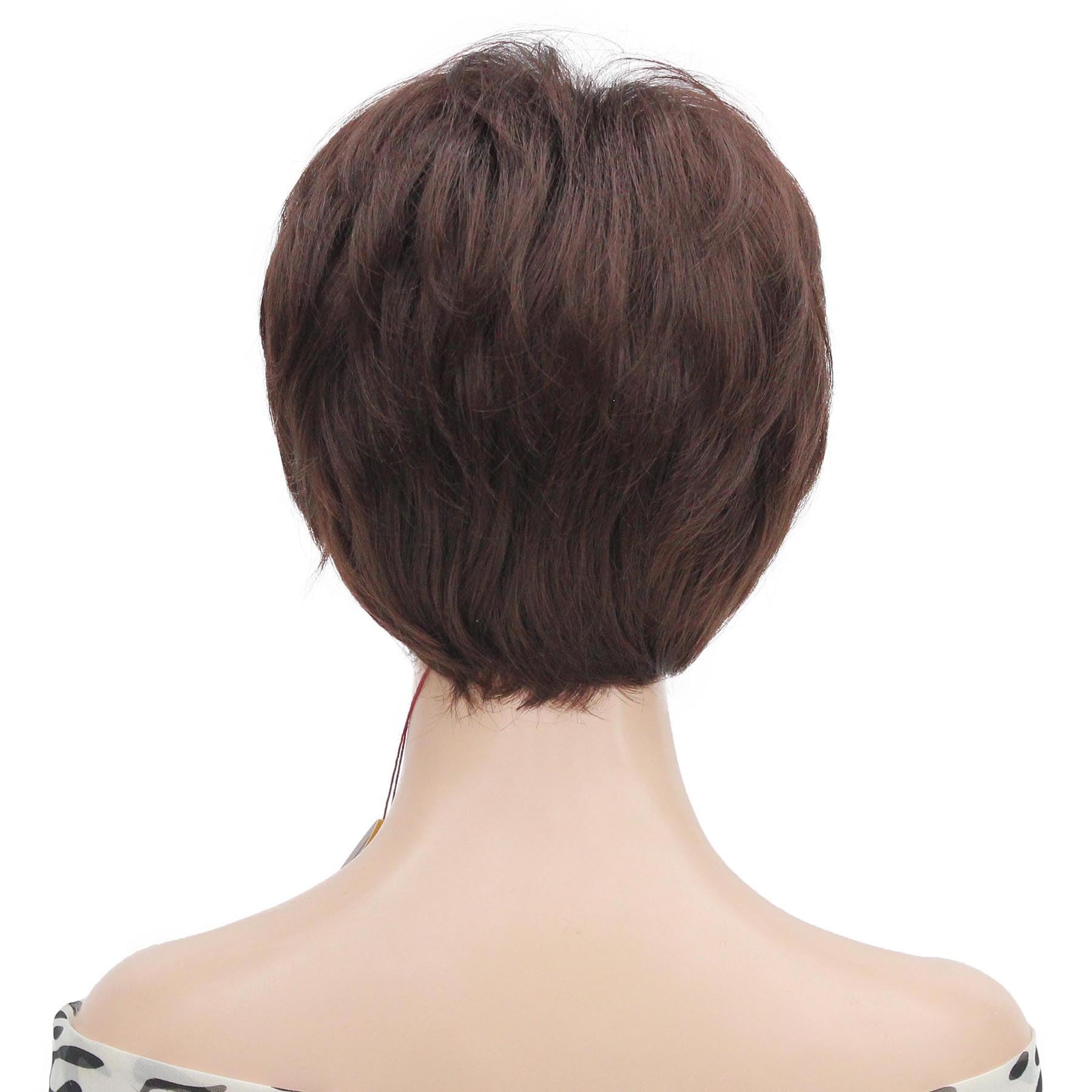 Lydell 6-8" Straight Short Bob Wig Layered Shaggy Flat Bangs Heat Resistant Synthetic Wigs 33 Dark Auburn - Image 4