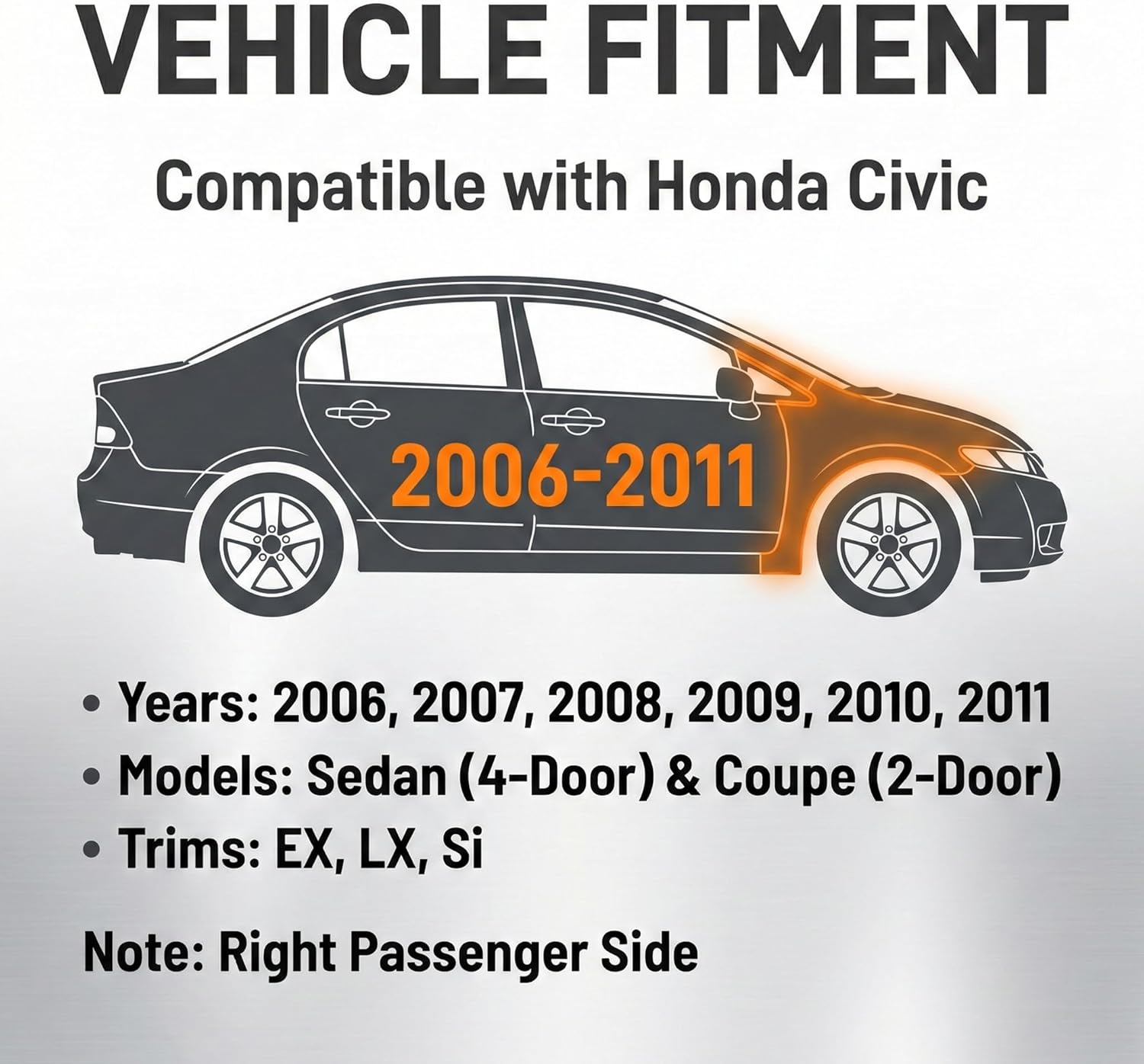 Sun Visor Right Passenger Side Compatible with Honda Civic 2006-2011 Atlas Gray Replaces 83230-SNA-A01ZA 83230-SNA-A01ZC - Sunshade with Vanity Mirror Dark Grey