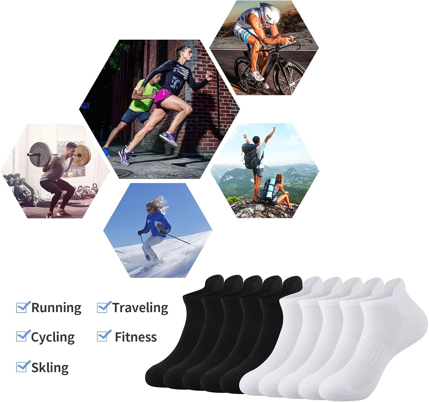 JOYNÉE Mens Ankle Athletic Socks for Men Running Tab Low Cut Socks 6 Pairs Sports Workout Socks,Sock Size 10-13