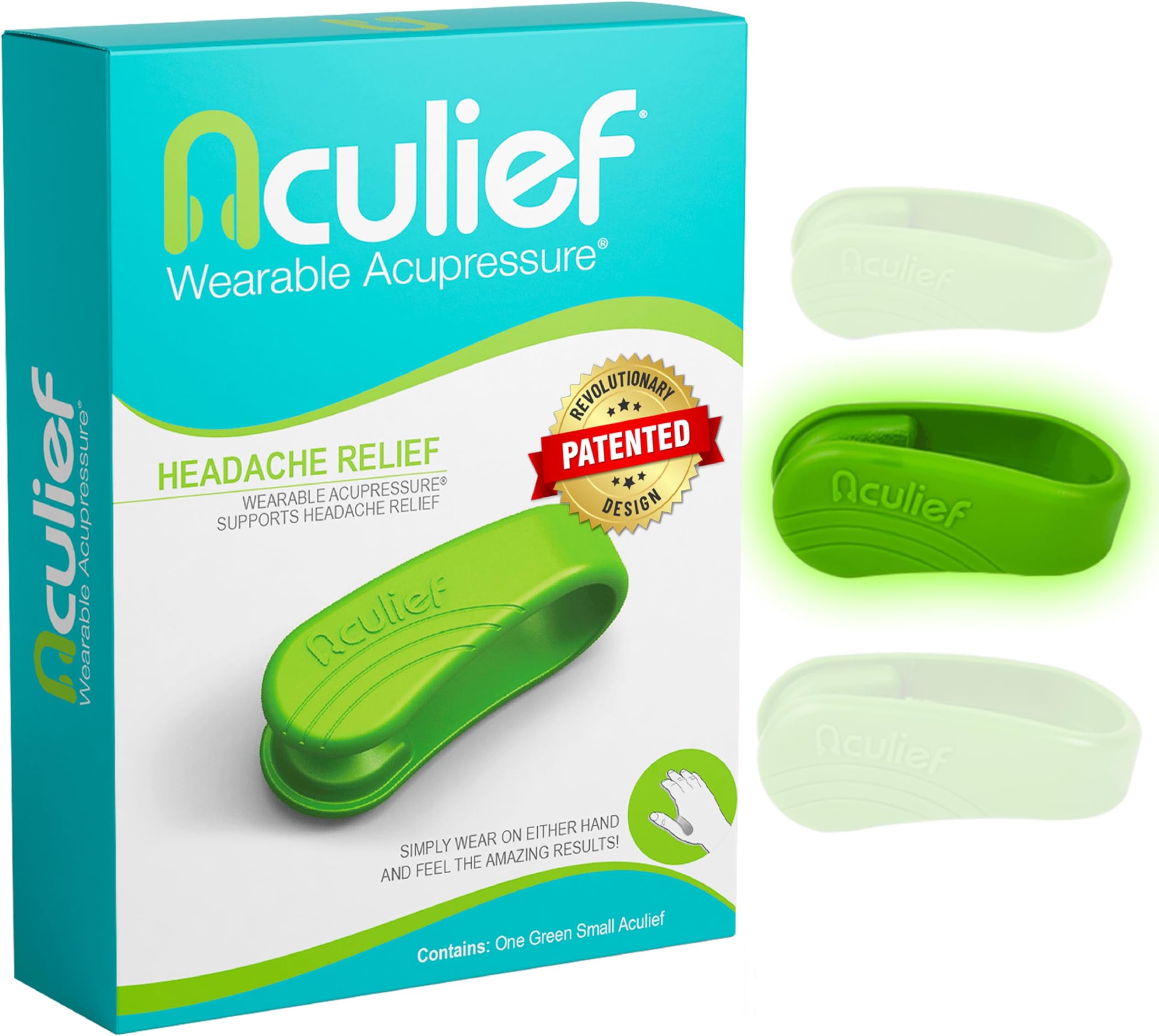 Aculief Hand Pressure Point Clip - Portable Stress-Management Tool & Acupressure Tool - Adjustable Fit for LI4 & Hand Acupressure - Green, Small