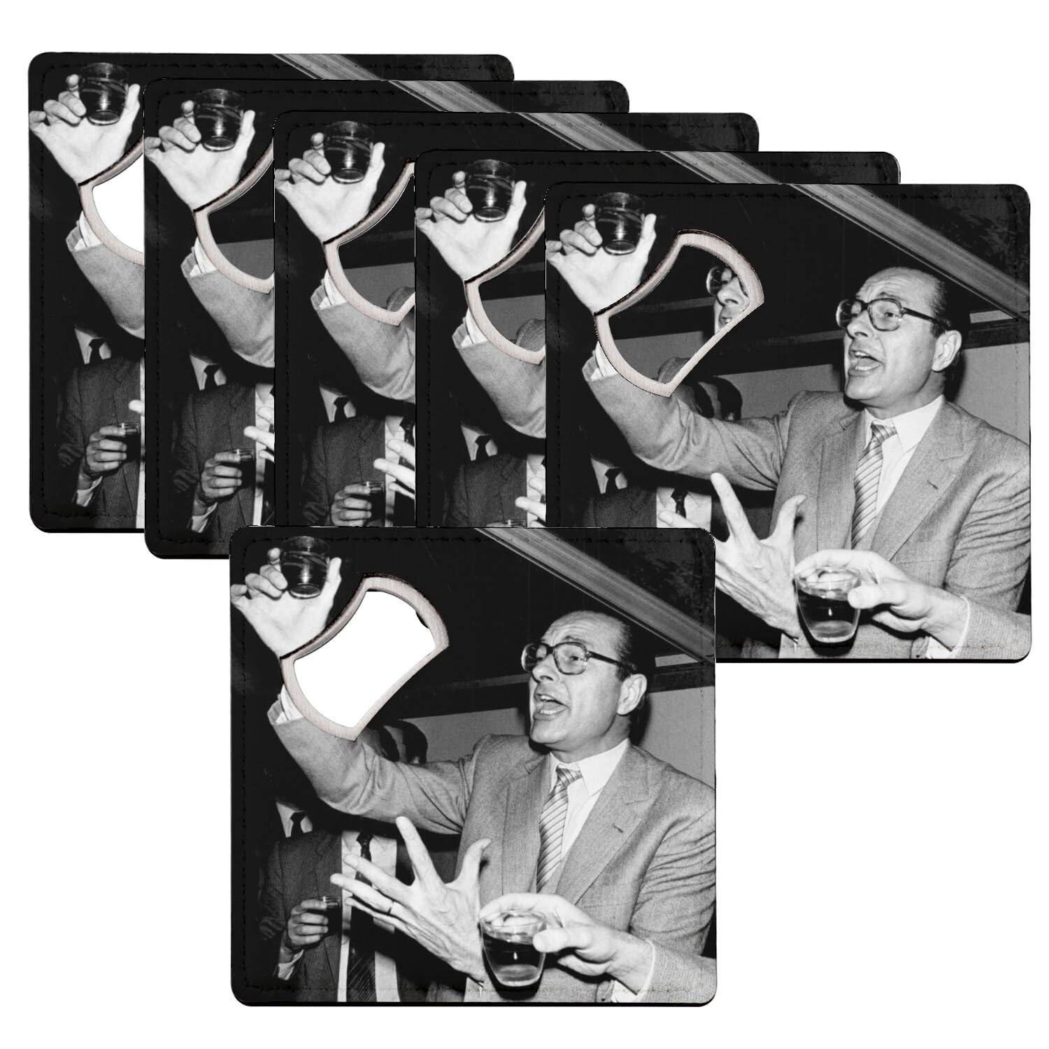 Sous verre décapsuleur Jacques Chirac vintage, cadeau humour france lot de 6