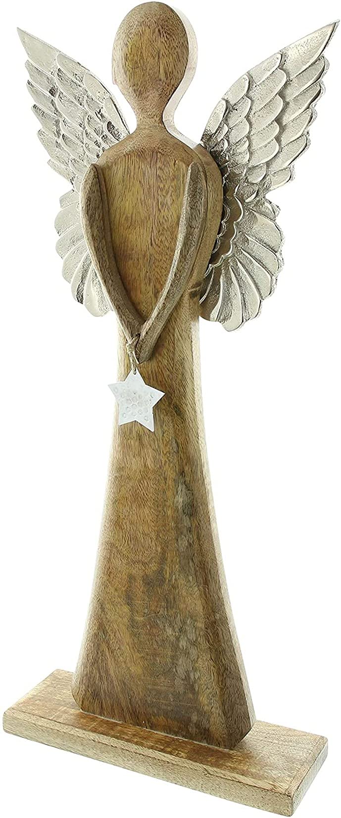 Dekoleidenschaft Engel Silver Star aus Mango-Holz & Metall, 62 cm hoch, Dekofigur, Weihnachts-Dekoration, Weihnachtsengel