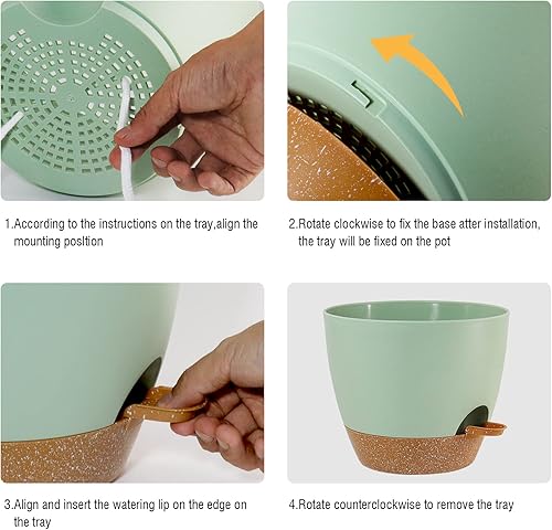 Miniatura 4 de Macetas grandes de riego automático, macetas de plástico 12109 con agujeros de alto drenaje y depósito profundo para plantas y flores de jardín de