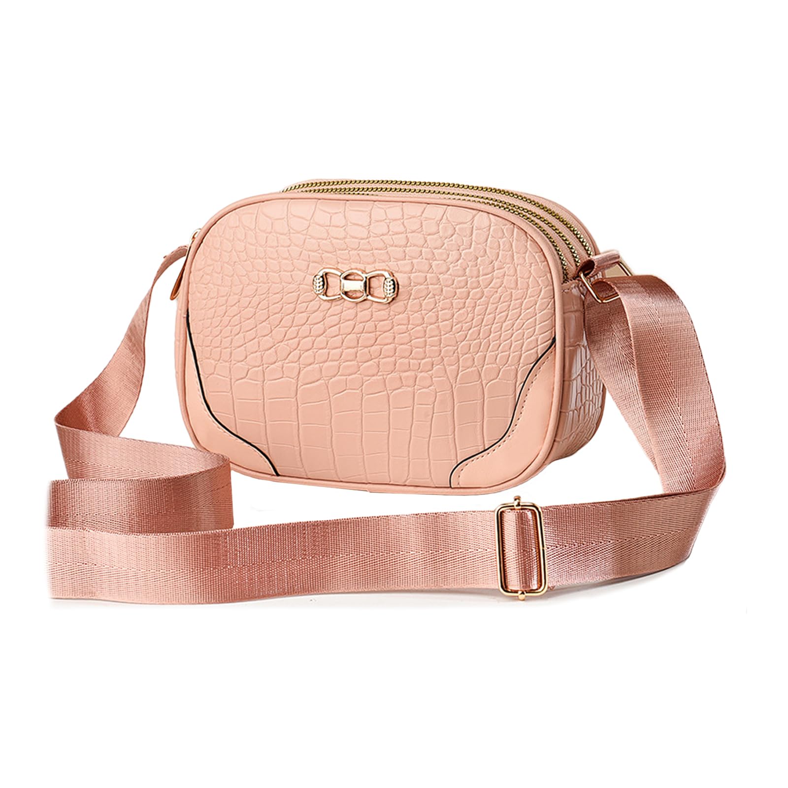 PORT&LOTUS Casual Crocodile Pattern Crossbody Bags for Women Womens Triple Pockets Shoulder Purses