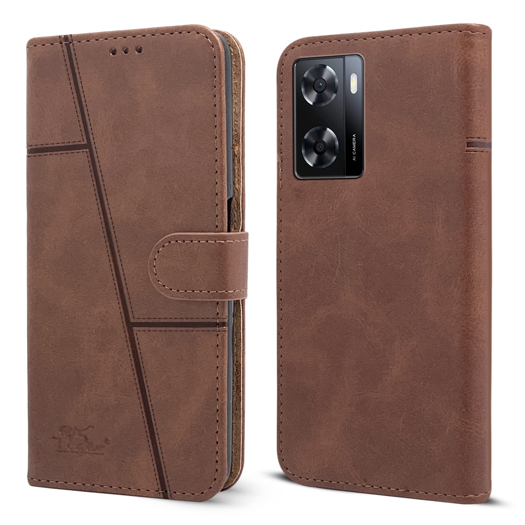 Jkobi Flip Cover Case for Oppo A57 2022 (Stitched Leather Finish | Magnetic Closure | Inner TPU | Foldable Stand | Wallet Card Slots | Brown) (B0B65M7ZVL) Amazon Price History, Amazon Price Tracker