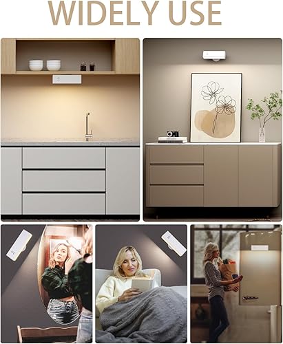 Miniatura 5 de DetarZinLED Juego de 2 lámparas de pared recargables para dormitorio, juego de 2 apliques de pared inalámbricos que funcionan con pilas, color