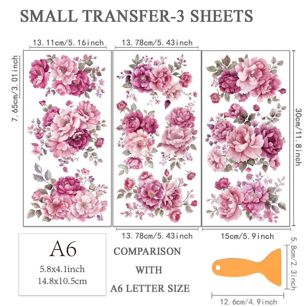 3 Aquarell-Blumen Transferfolien – 15x30 Cm, Mit Schaber, Für Möbel & Basteln