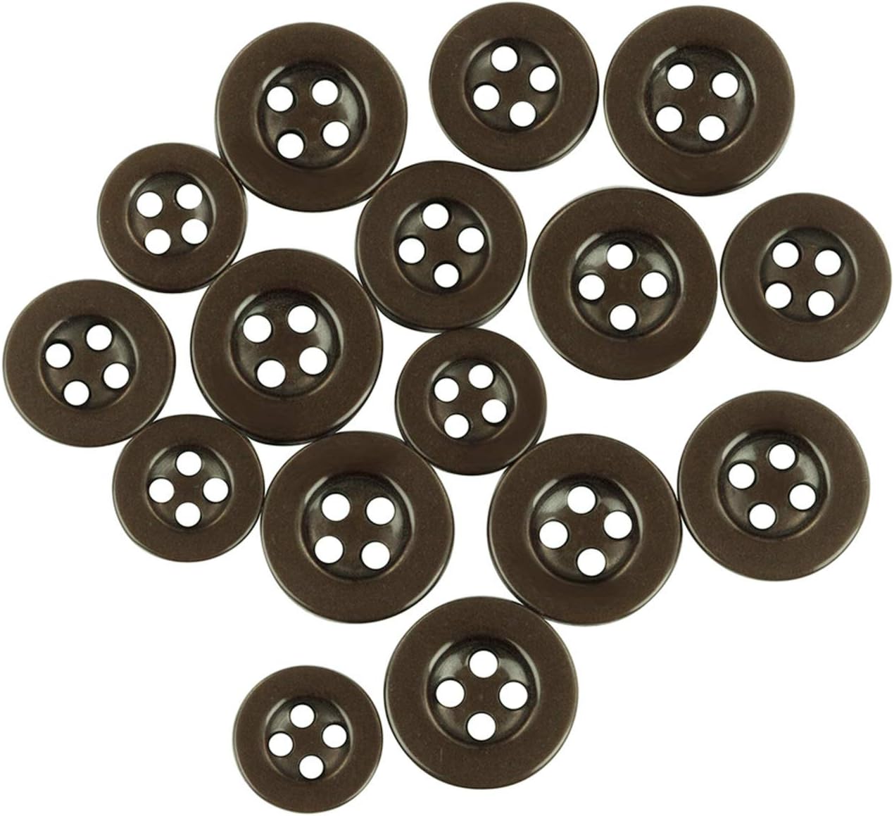 ButtonMode Standard Shirt Buttons 22pc Set Includes 8 Shirt Front Buttons (11mm or 7/16 in), 7 Sleeve Buttons (10mm or 3/8 in) & 7 Collar Buttons (9mm or Almost 3/8 in), Brown Dark, 22-Buttons