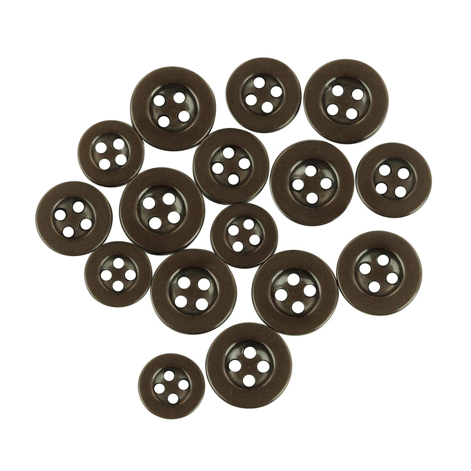 ButtonMode Standard Shirt Buttons 22pc Set Includes 8 Shirt Front Buttons (11mm or 7/16 in), 7 Sleeve Buttons (10mm or 3/8 in) & 7 Collar Buttons (9mm or Almost 3/8 in), Brown Dark, 22-Buttons