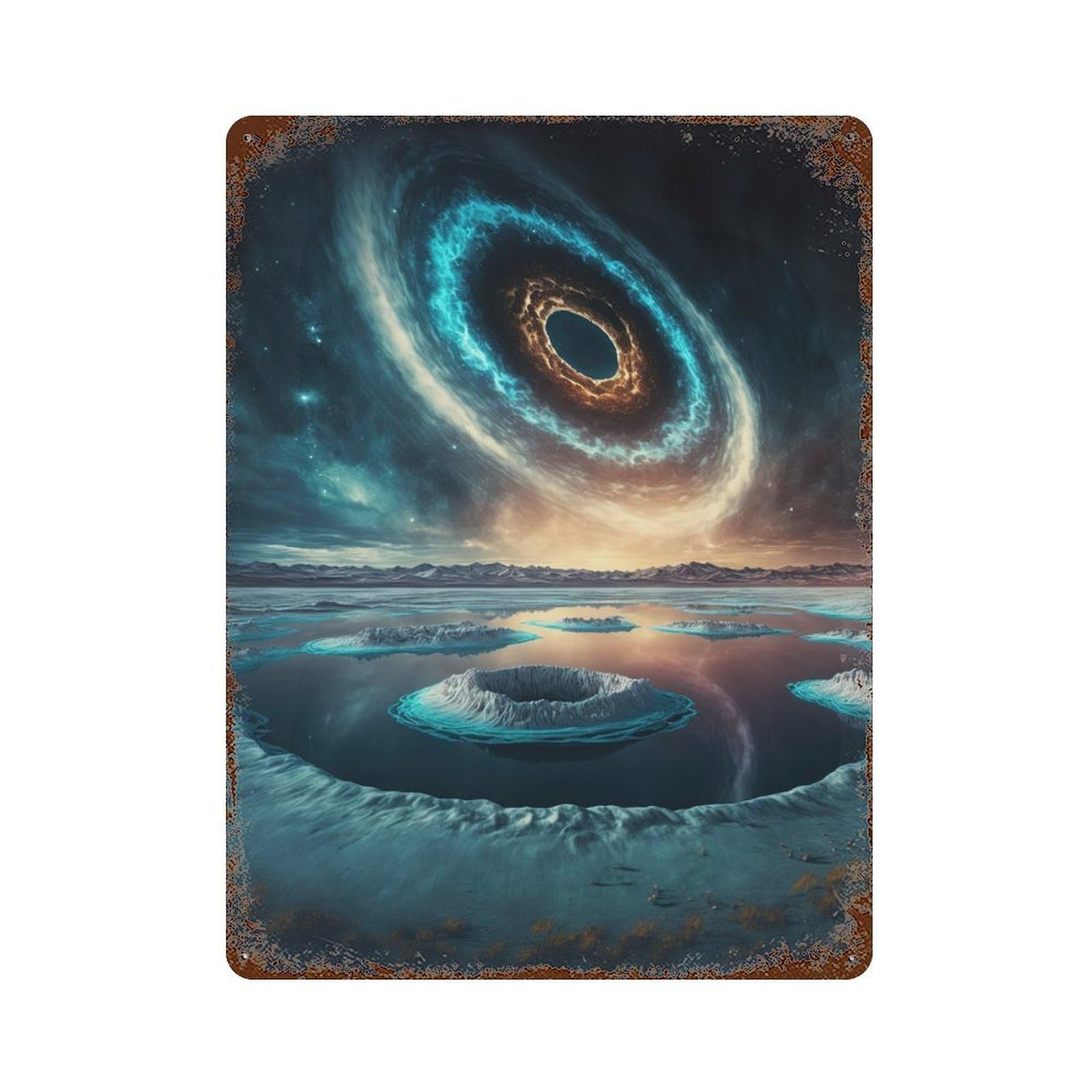 Colors of Space Planet Vintage Wall Sign 15.7"x11.8", Rust Effect Metal Decor for Bistro, Counter And Cafe Decor