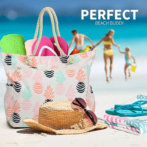 Miniatura 5 de Bolsa de playa espaciosa bolsa de viaje y gimnasio con múltiples bolsillos y cremallera fuerte