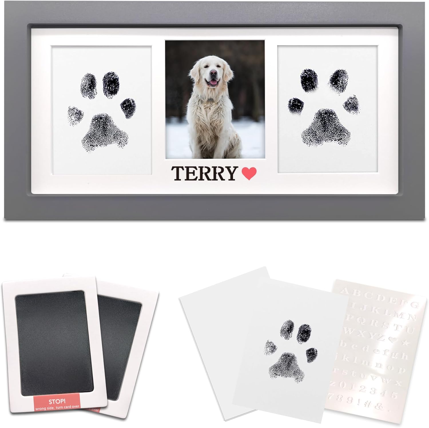 MYPAWLETS Paw Print Frame & Ink Pads Kit,Dog or Cat Paw Print Kit,2 No Mess Ink Pads for Pets,Paw Print Stamp Pad for Dogs,Wooden Pet Memorial Frame,Personalized Pet Paw Print Gifts-Grey MYPAWLETS Paw Print Frame & Ink Pads Kit,Dog or Cat Paw Print Kit,2 No Mess Ink Pads for Pets,Paw Print Stamp Pad for Dogs,Wooden Pet Memorial Frame,Personalized Pet Paw Print Gifts-Grey