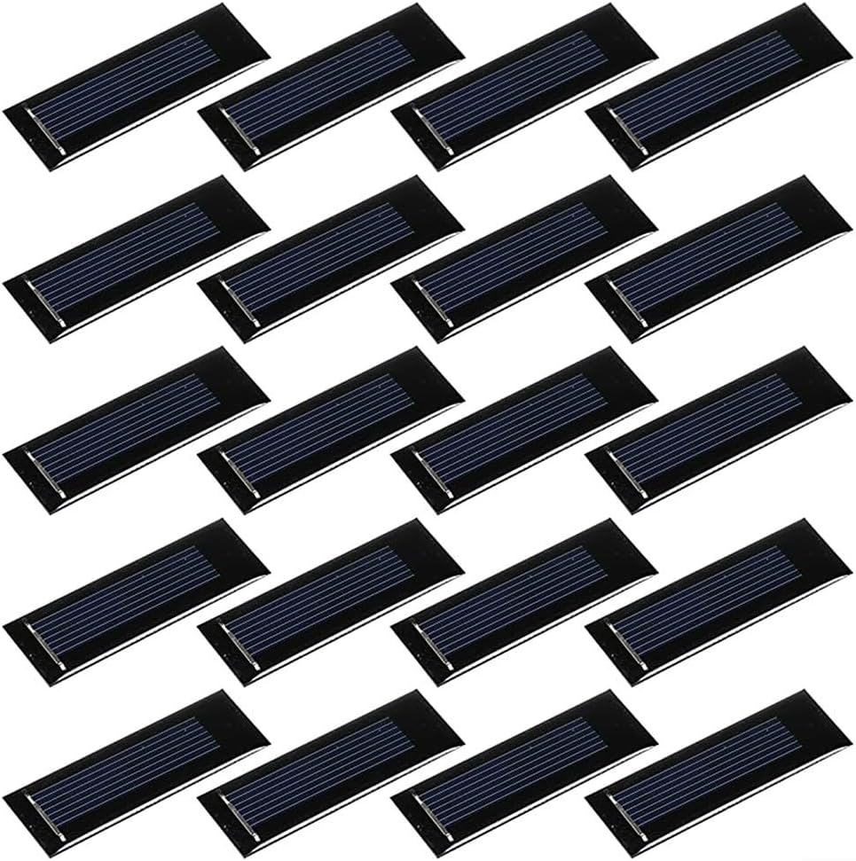 Mini Solar Panel Cell 20pcs 0.5V 160mA 0.08W 53x18mm Polycrystalline Solar Cells Epoxy Encapsulated for DIY Projects School Electronics
