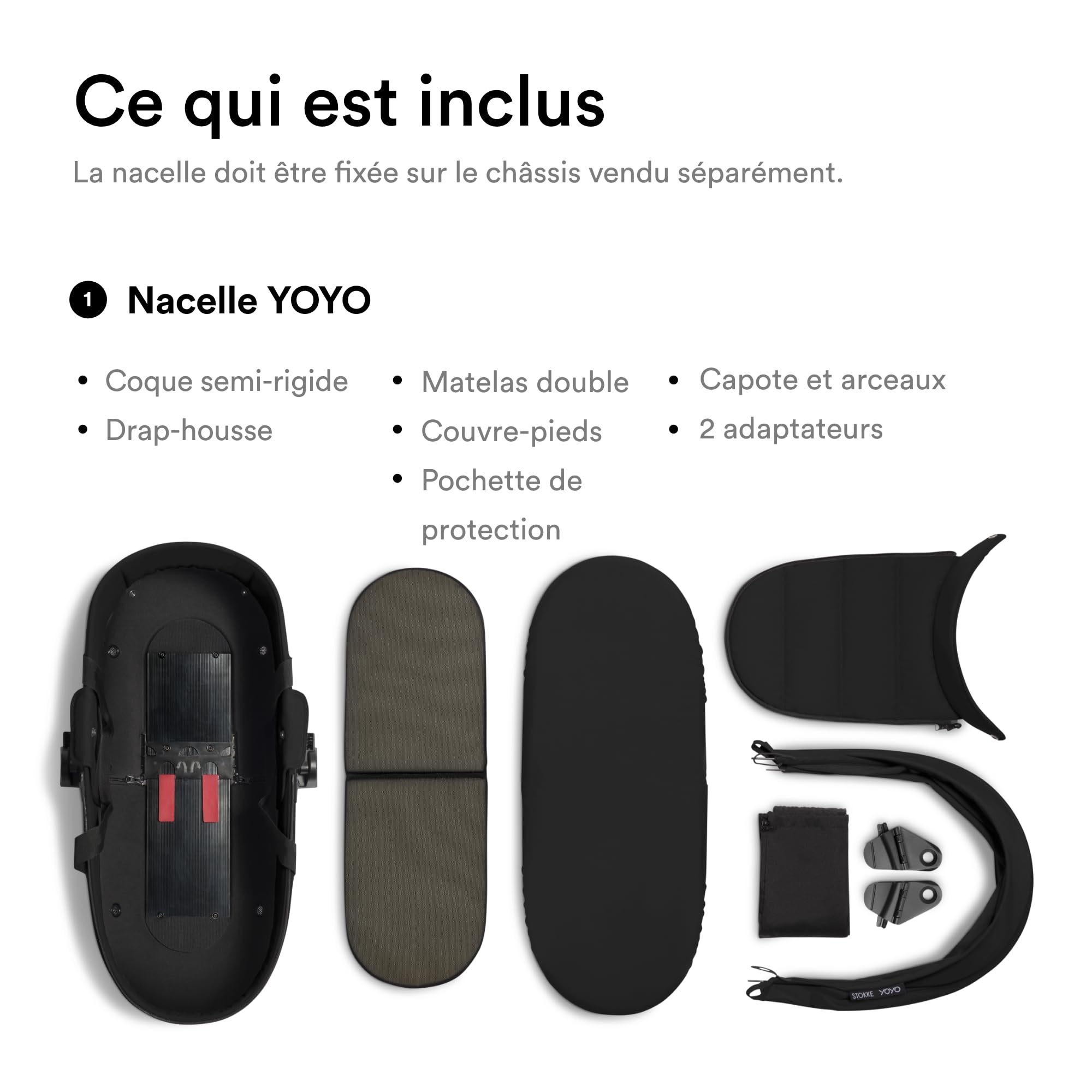 Stokke YOYO Newborn Shell, Noir - Jusqu’à 6 Mois ou 9 kg - Inclus: Coque Semi-Dure, Double Matelas, Couvre-Pieds - Cadre YOYO nécessaire (Vendu séparément)