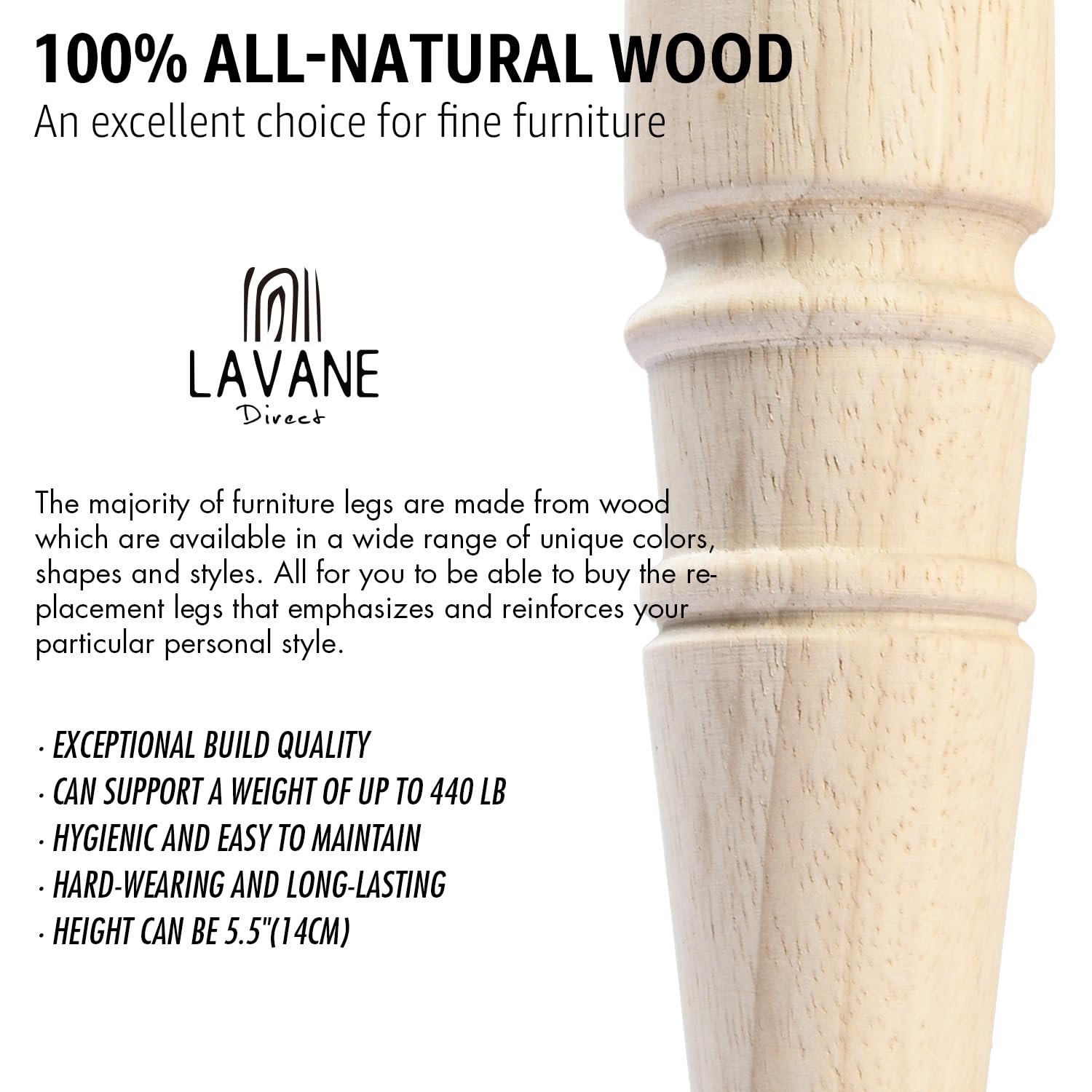 La Vane 5.5 inch / 13cm Wooden Furniture Legs - Image 3