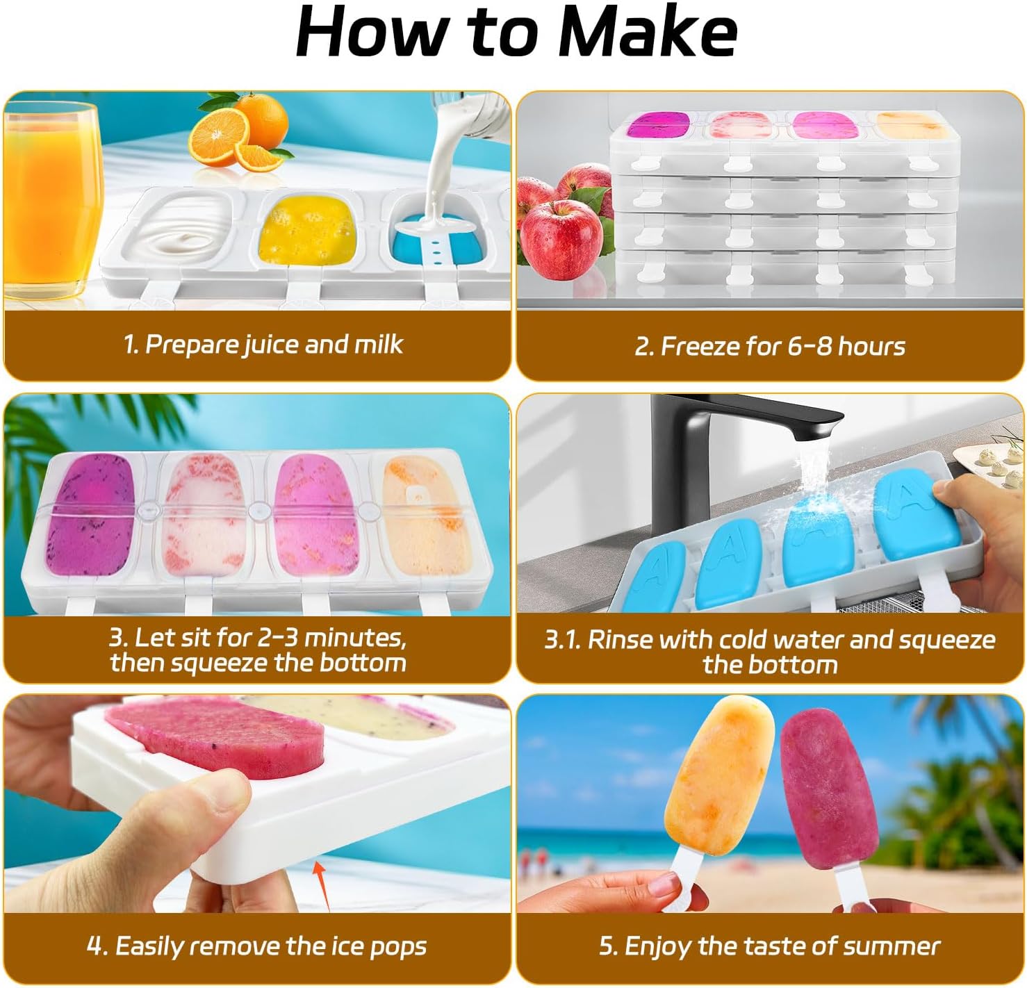 Stackable Popsicles Molds, BPA-Free Popsicle Molds with Sticks