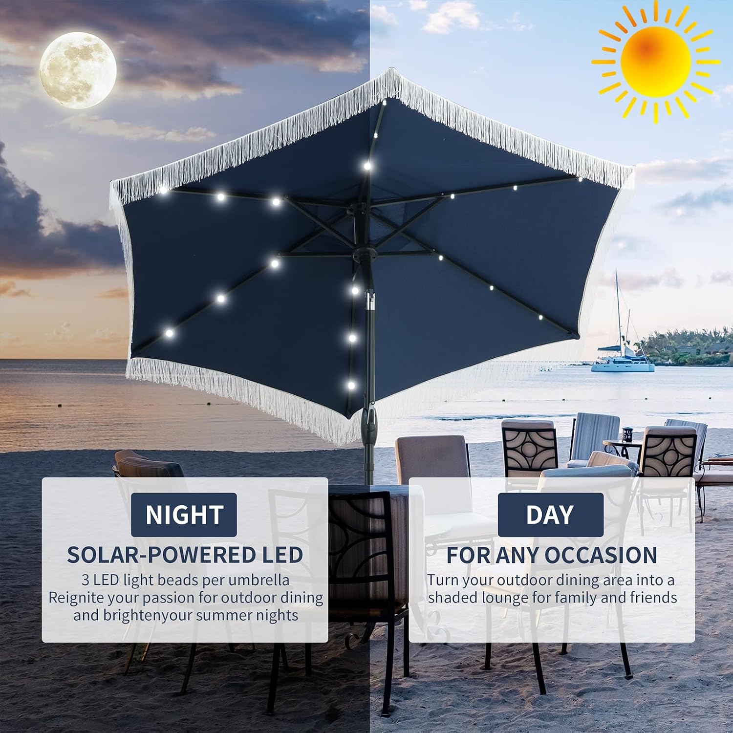 GDY 7.5FT Patio Umbrella Outdoor Table Umbrella(Optional with Light or Base), Market Umbrella with Crank for Garden, Lawn, Deck, Backyard & Pool