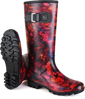 Rain Boots for Women, Waterproof Rubber Garden Boots Mid-Calf & Knee High Ladies Chelsea Boots, Anti-Slip Colorful Rain Shoes for Yard Farm Outdoor Work