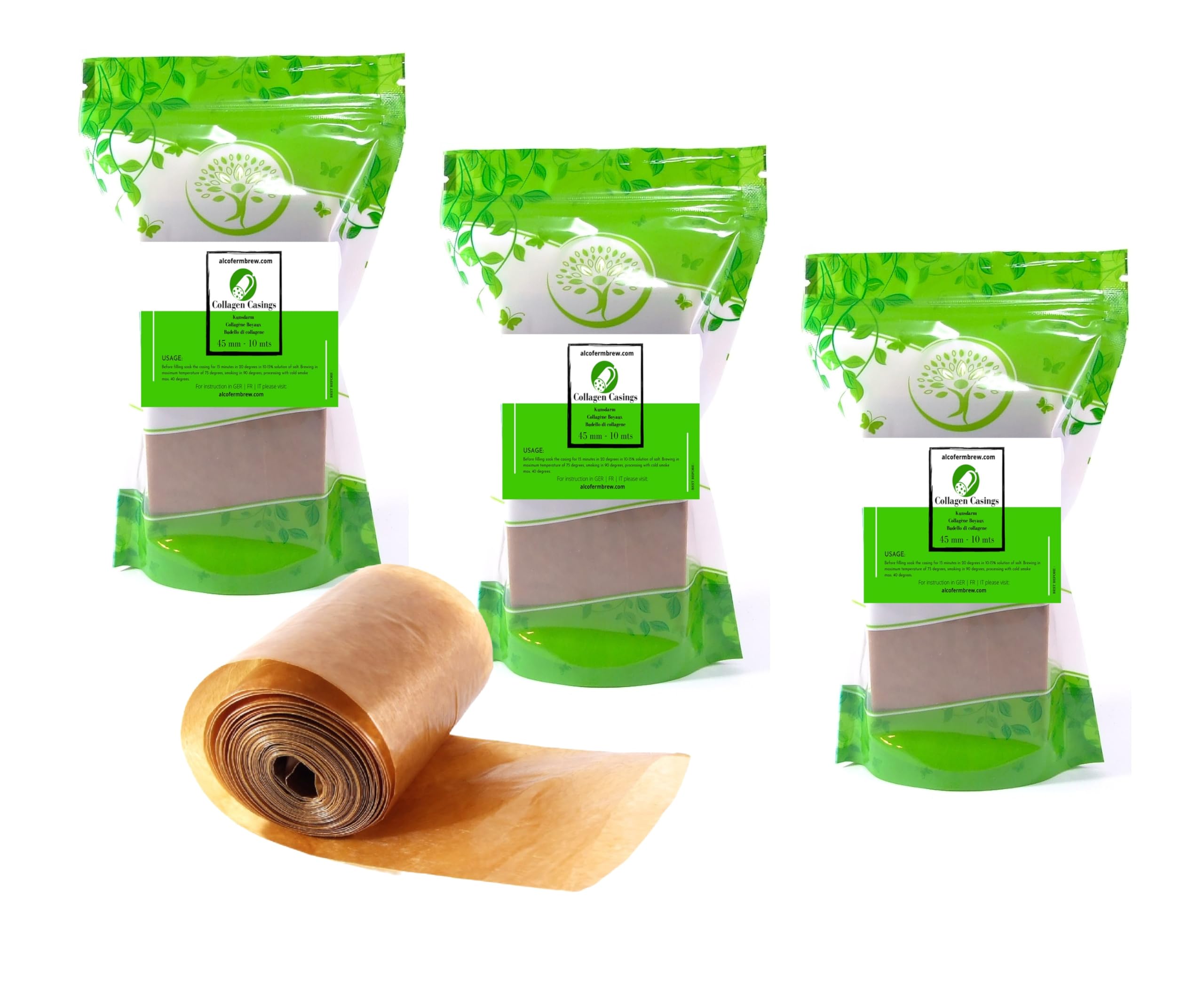 3 x Kunstdarm 10mts – (30 mts) Metzger Kollagenhülle | Kollagenhülle für Wurst Wurst (Durchmesser: 45mm)