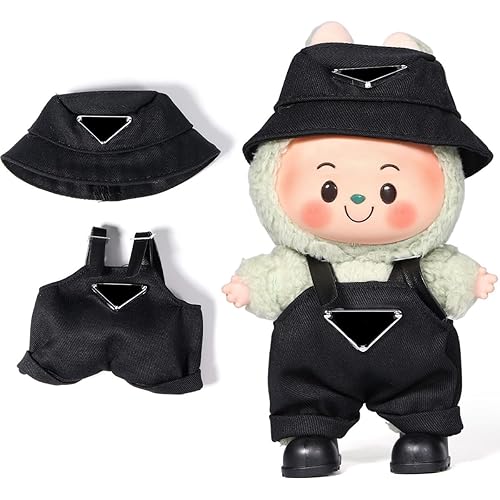 AICase for 17cm Doll Clothes/Outfit,Clothes Set for 17cm Doll,2 Piece Set Hat Clothing,Boys and Girls Stylish Adorable Dolls Clothes Accessories_Black