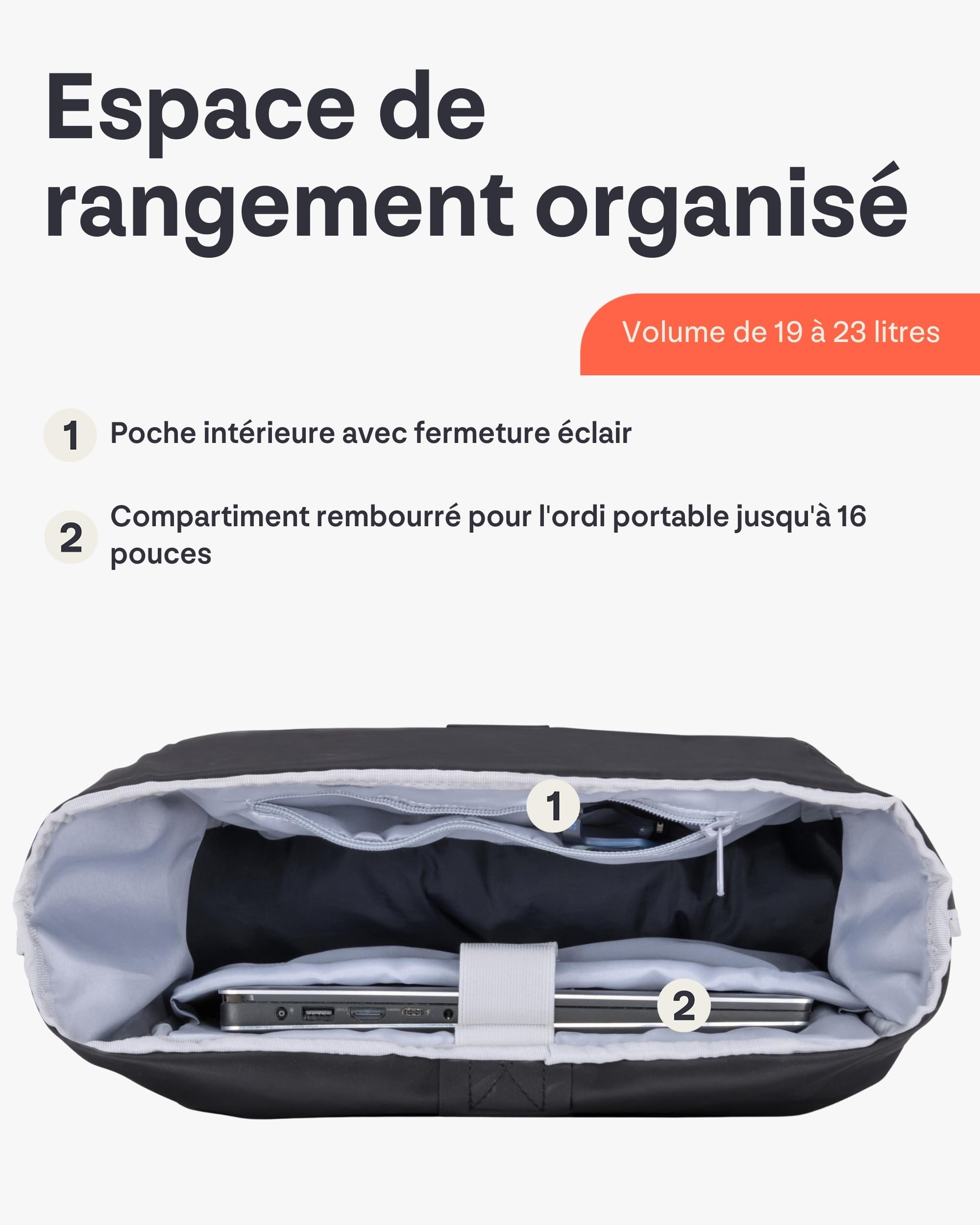 Johnny Urban Sac à Dos Roll Top Femmes & Hommes - Allen Large - Backpack antivol pour Voyage, Sport & Université - Compartiment pour Ordinateur Portable 16 pouces - Hydrofuge