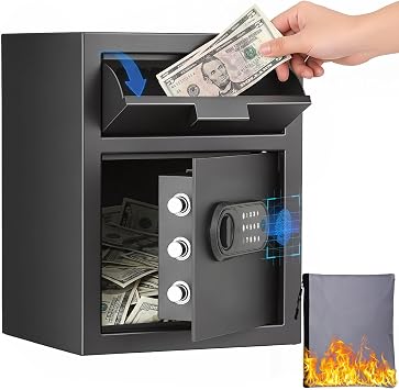 BlackSmith 2.6 Cuft Biometric Cash Depository Drop Safe for Business | Heavy Duty Money Safe with Anti-Fishing Slot, Fingerprint & Keypad Access, Smart Alarm, Emergency Keys for Retail Store