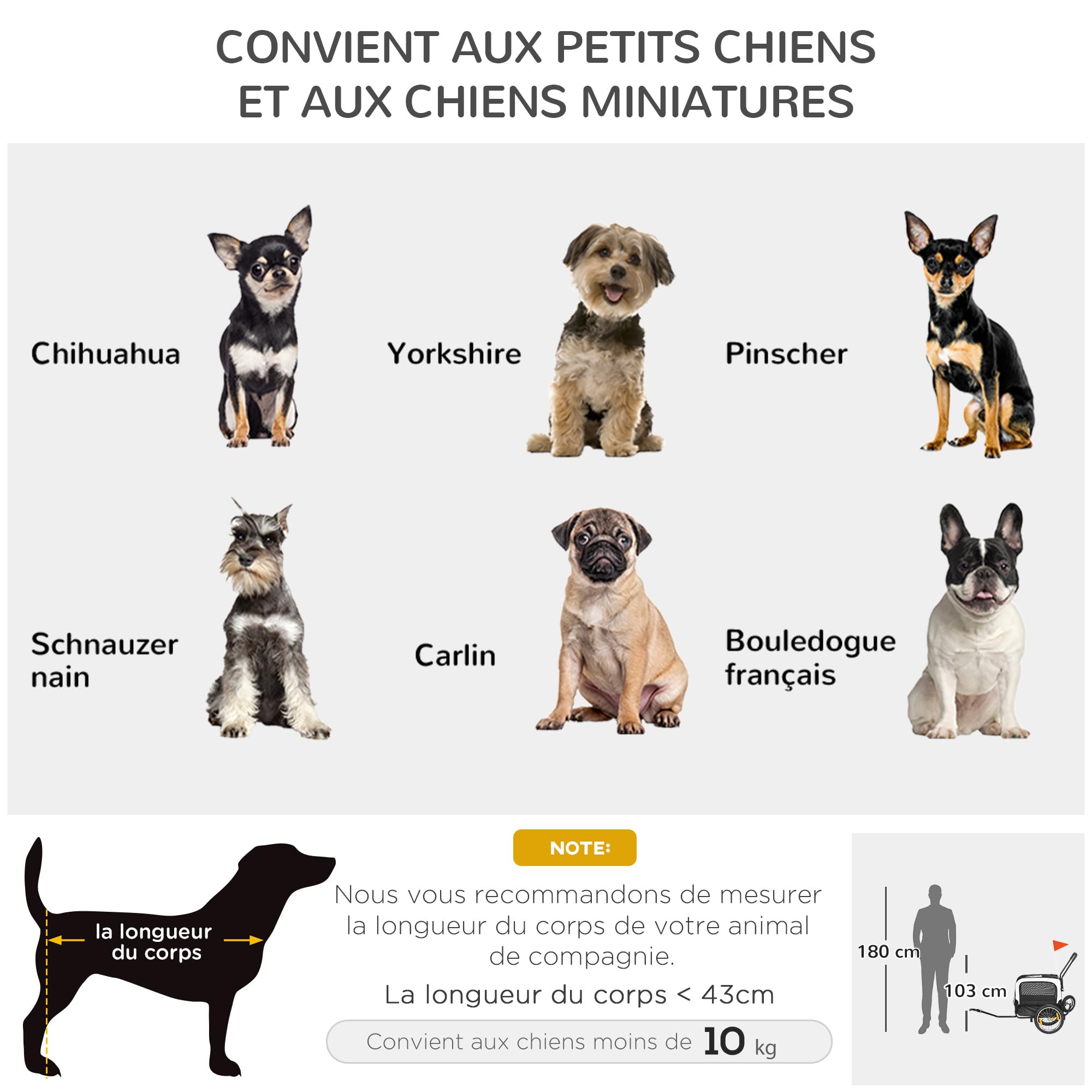PawHut Remorque vélo Jogger 2 en 1 pour Animaux de Compagnie, remorque à vélo pour Chien, Laisse de sécurité Drapeau Roue Avant pivotante réflecteurs Noir