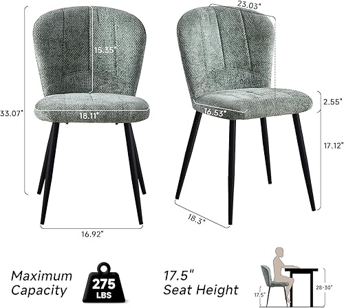 Miniatura 2 de Juego de 4 sillas de comedor, modernas sillas de cocina tapizadas de felpilla con patas de metal, diseño ergonómico con respaldo de ala, silla sin