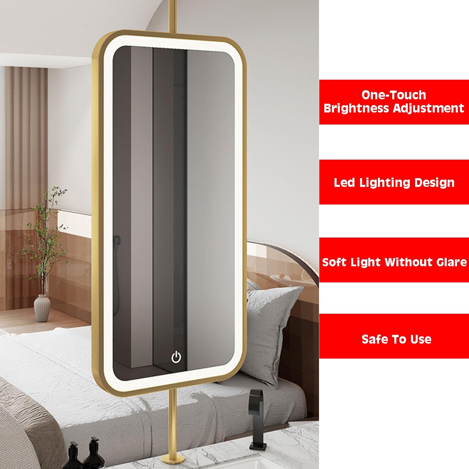 Wiszące lustro łazienkowe z 3-kolorowym przyciemnianym światłem LED – naścienne lusterko do golenia, czarne, 40 x 80 cm