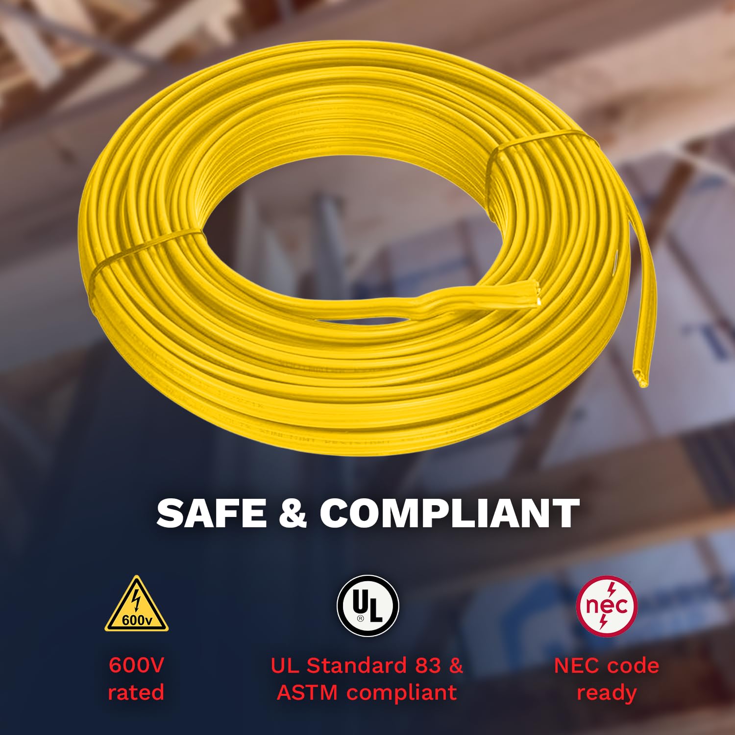 Solid Indoor Wire 12/3 W/G NMB Cable 25ft Coil - Residential Indoor Electrical Wire Type NM-B; Yellow SW# 63947621