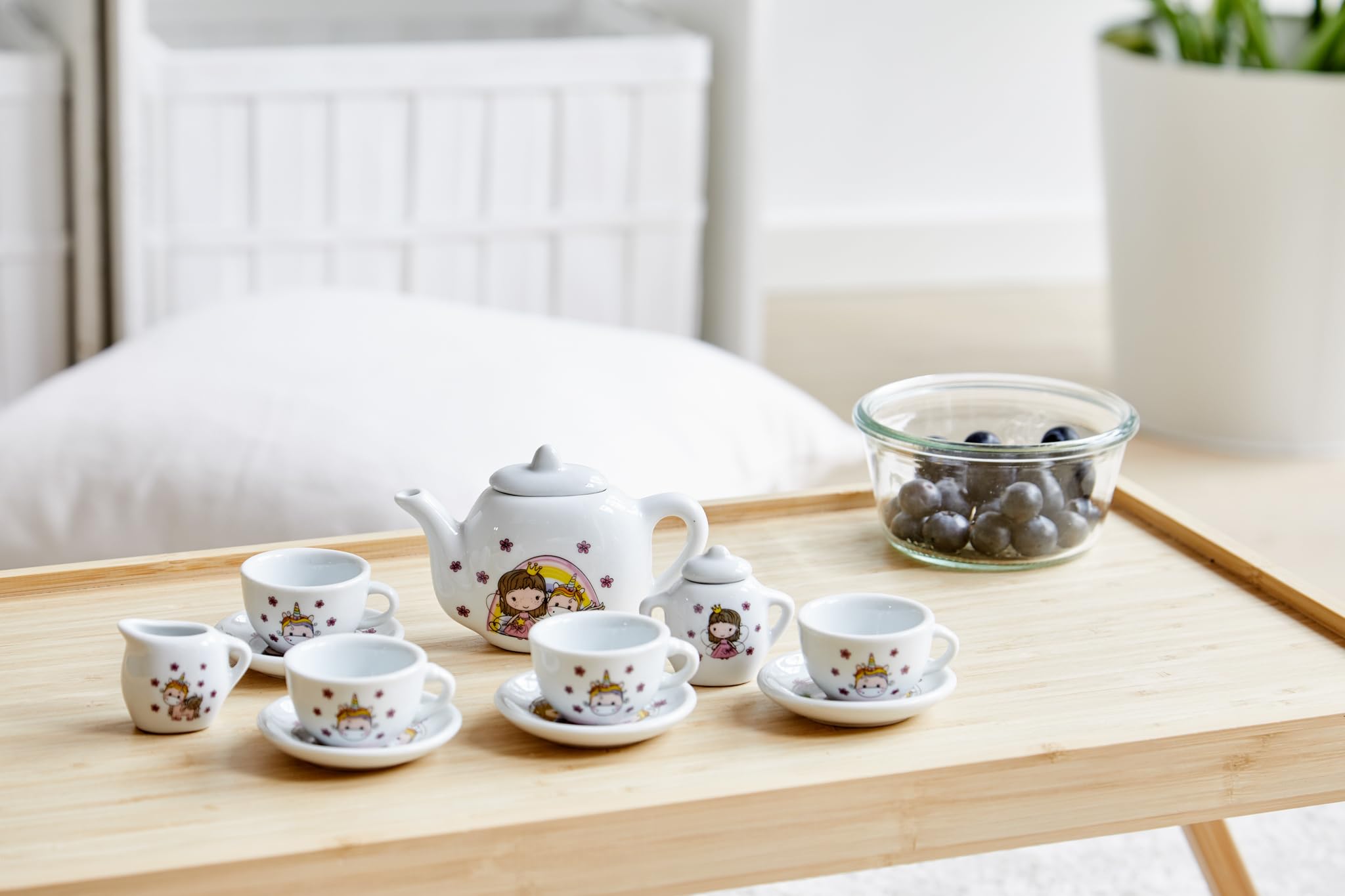 Barbo Toys - Lillie & Ellie 12-częściowy porcelanowy serwis do herbaty dla dzieci | zestaw do odgrywania ról na imprezę herbacianą od 3 do 8 lat | serwis do herbaty z dzbankiem do herbaty, cukiernicą
