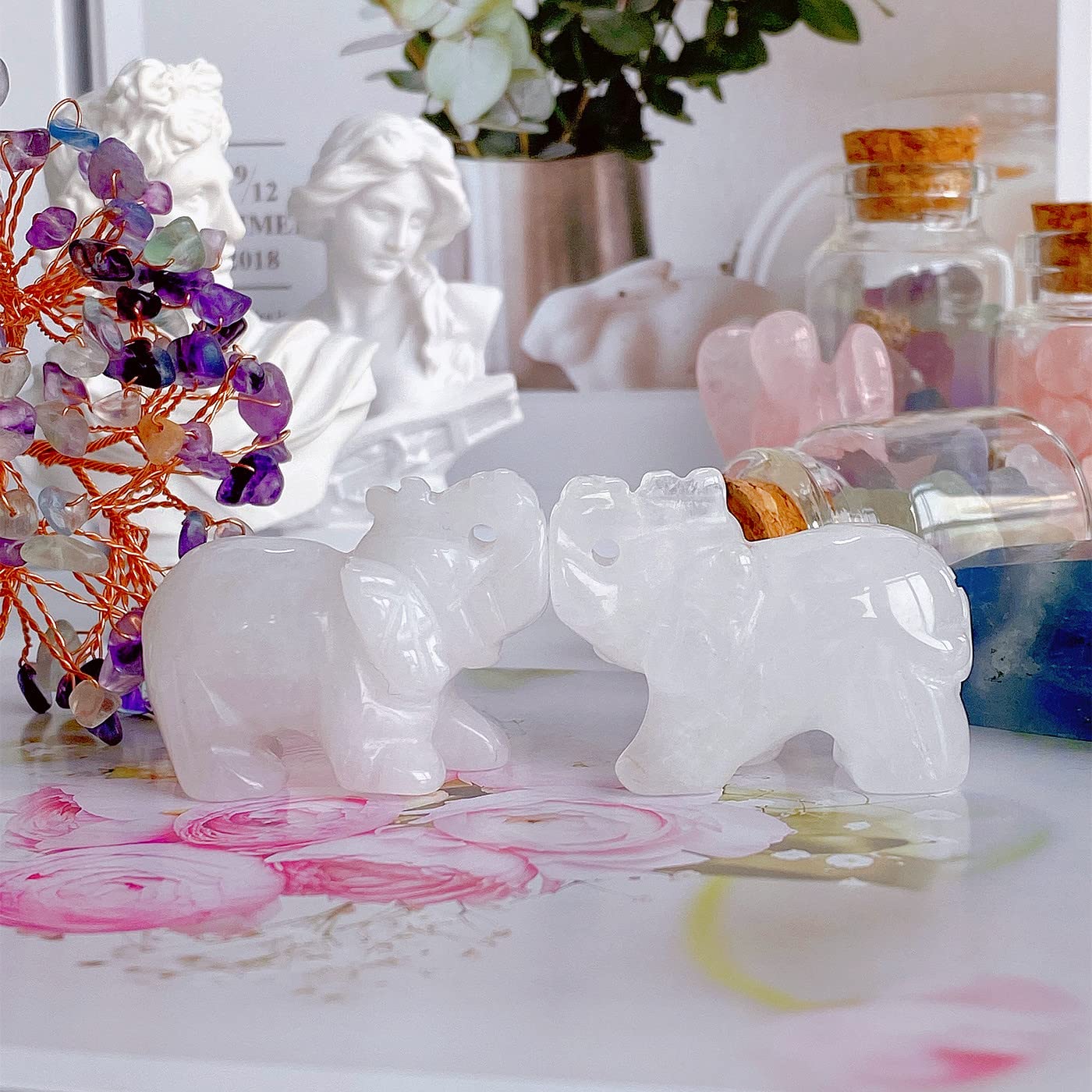 Amazon.com: QINJIEJIE 透明水晶大象水晶幸運大象裝飾口袋拋光雕像守護