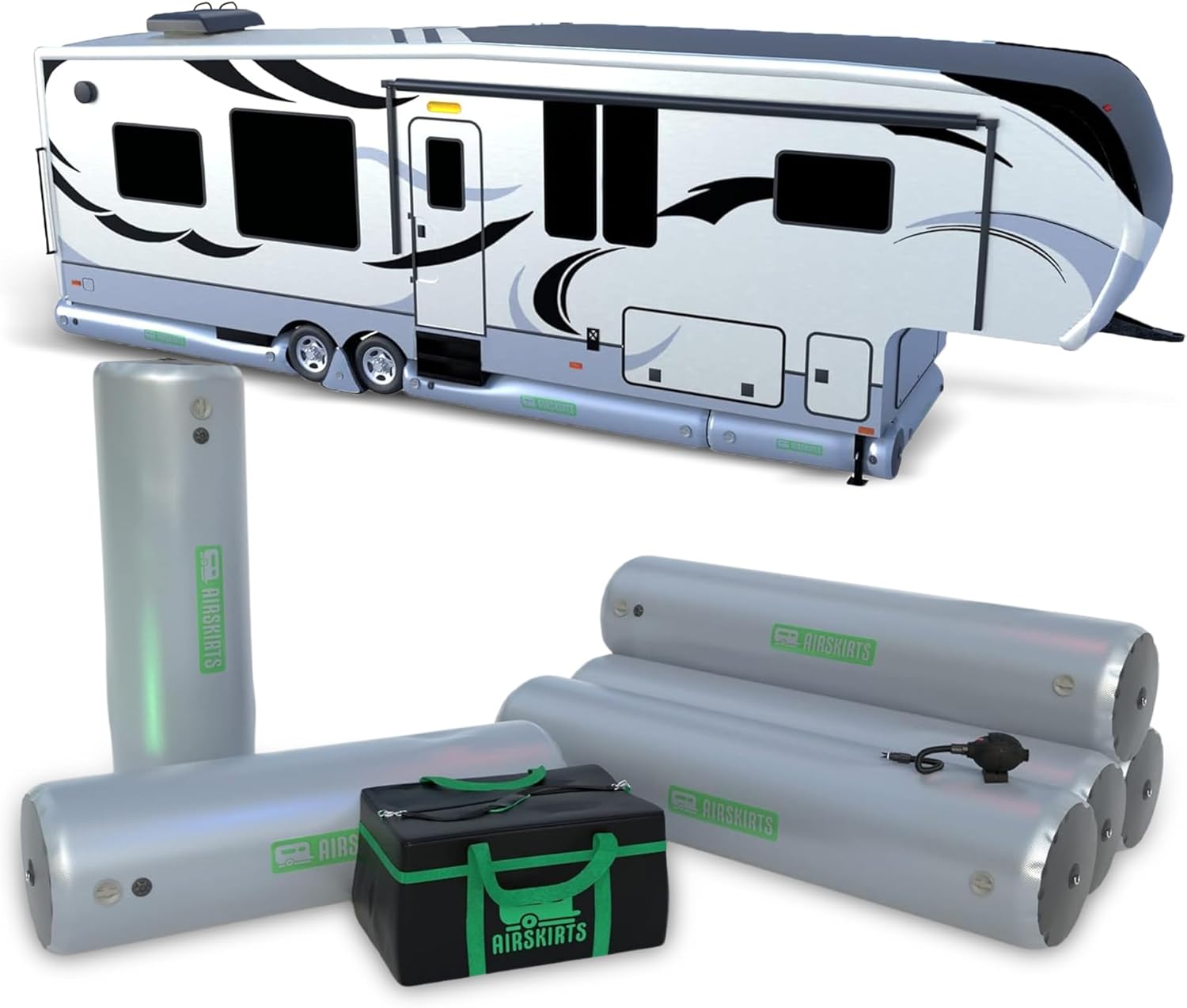 Extra Large RV Skirt Kit High Clearance – Modular RV Skirting Kits for Travel Trailers & 5th Wheels, Fits 36'-45' RVs, Includes Dual Axle Tire Covers & Extreme Insulation Bundle