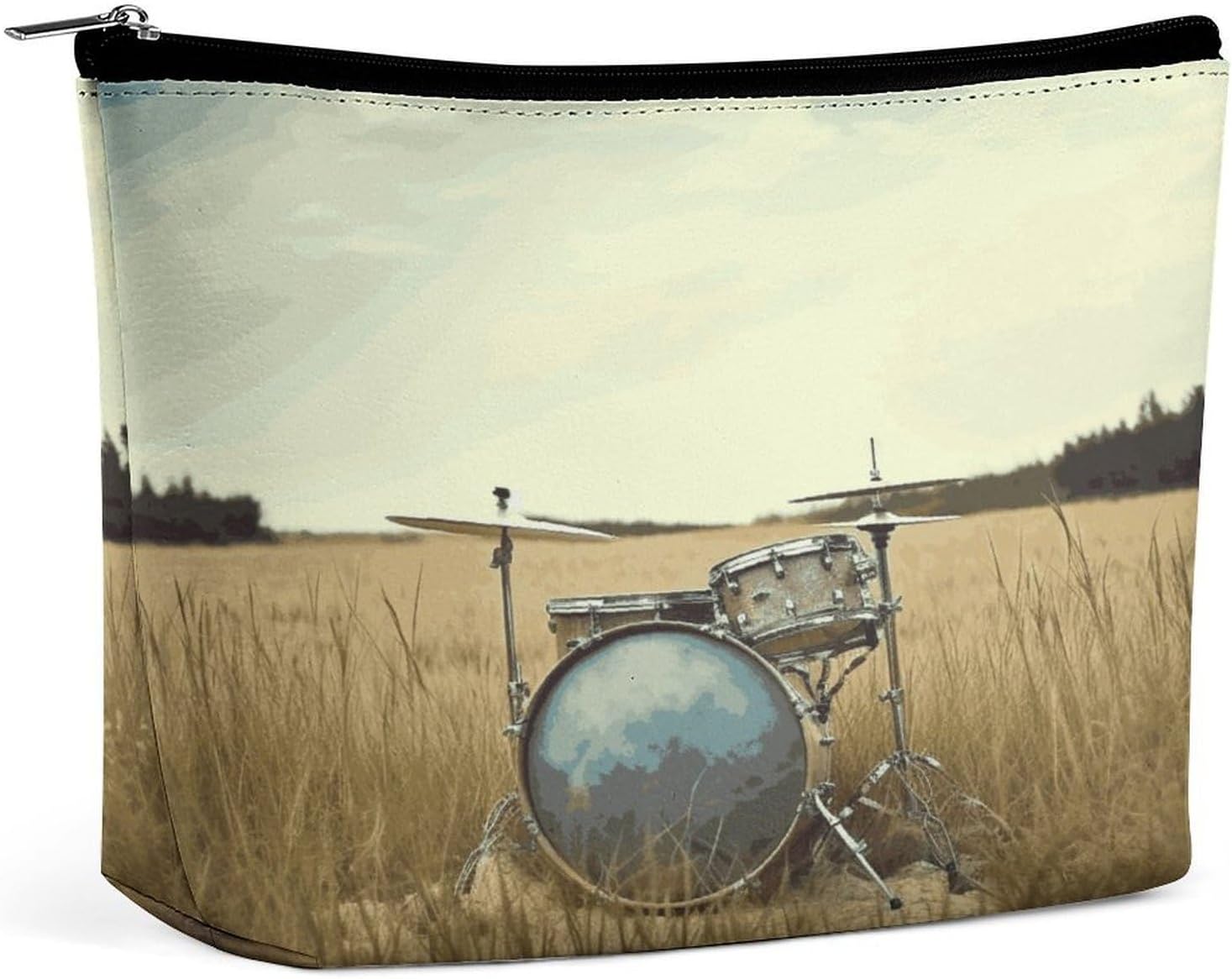 Music Drum in Field Travel Cosmetic Bag Small Makeup Bag,Portable Toiletry Bag Travel Accessories for Women Men