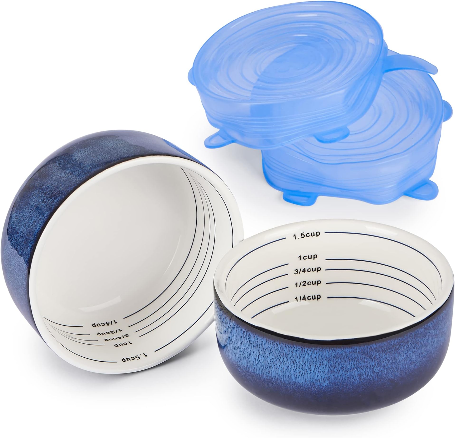 Portion control bowls for weight loss set of 2 - Diet bowls portion control, bariatric bowls, measuring bowls, portion bowls with lids - Quality ceramic portion control serving bowls