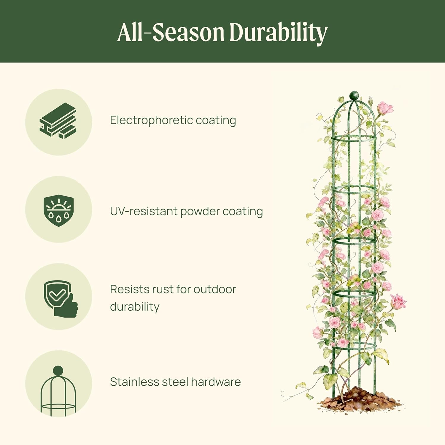 Vego Garden 7.6 ft Round Obelisk Garden Trellis, Metal Rustproof Plant Support Rose Trellis, Tower Potted Cages for Flowers Fruits Vegetable Vines Indoor & Outdoor