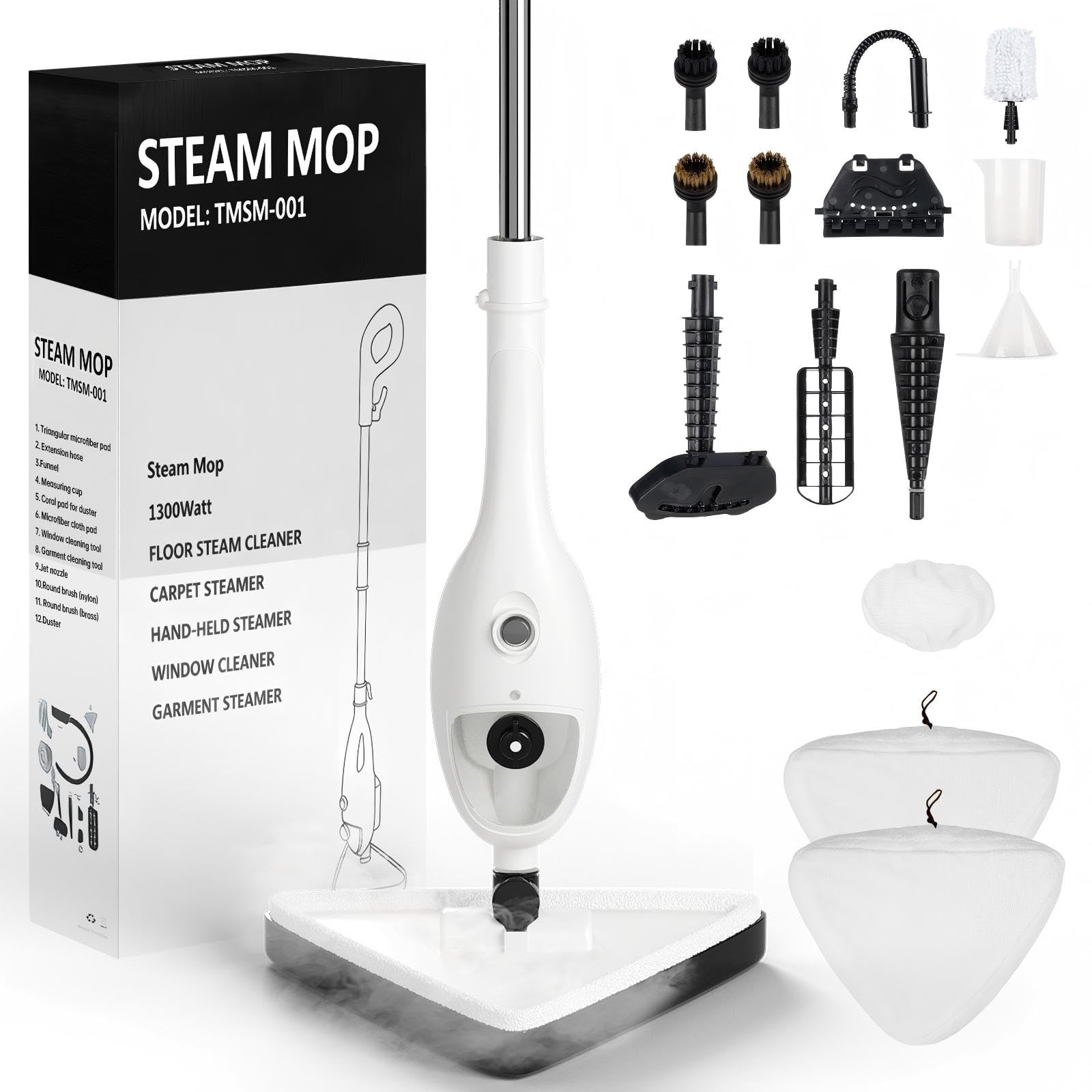 15-in-1 Steam Mops with Detachable Handheld Steamer, Multipurpose Steam Cleaner Mop for Hardwood Floors, High-Pressure 1300W Motor, 30s Fast Heat Up for Tile, Laminate, and Carpet Cleaning