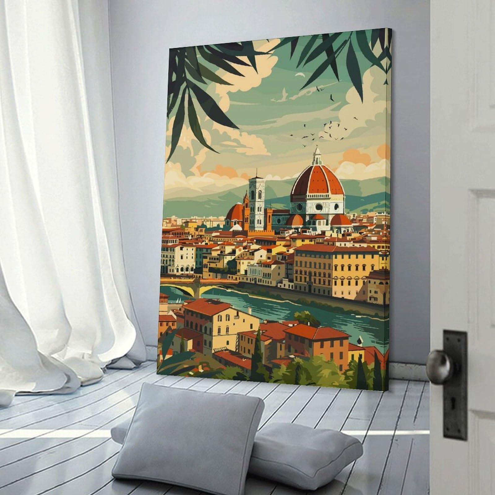 Junmoney Frame-Style Florence Italy Scenery Canvas Wall Picture 20X30inch(50X75cm), For Study, Office Or Focused Interiors, Home Office Artwork With Decorative Appeal