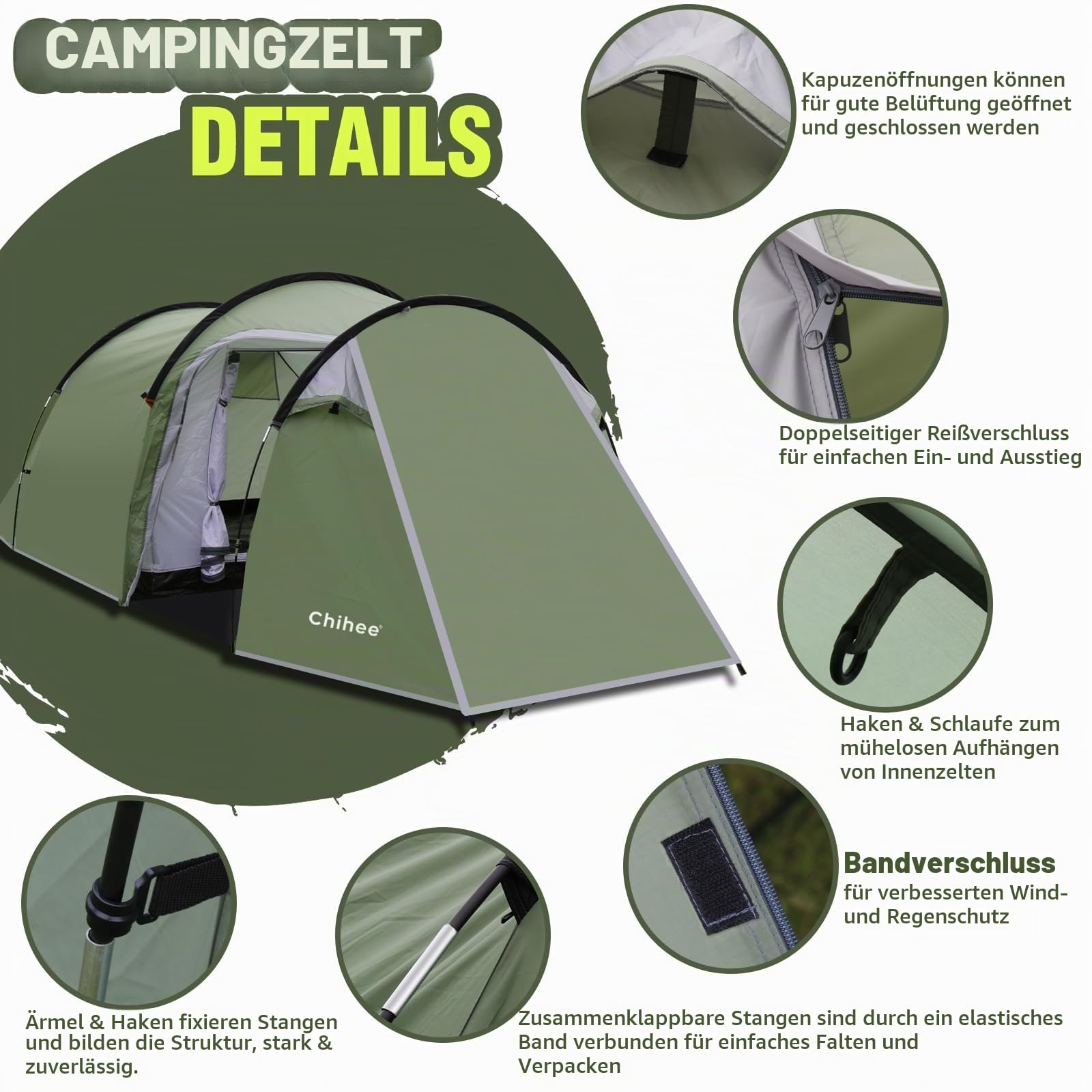 ist ein zelt ein geschlossener raum Chihee Camping Zelte Tunnelzelt 4 Personen Familienzelt mit 2 Türen Wetterfestes 4 Jahreszeiten Zelte mit abgeschirmter Veranda Markise Include Rainfly Tragetasche für Reisen Outdoor Wandern Sport & Freizeit Download Winter camping fun do not reorder Farbe:Moss Green