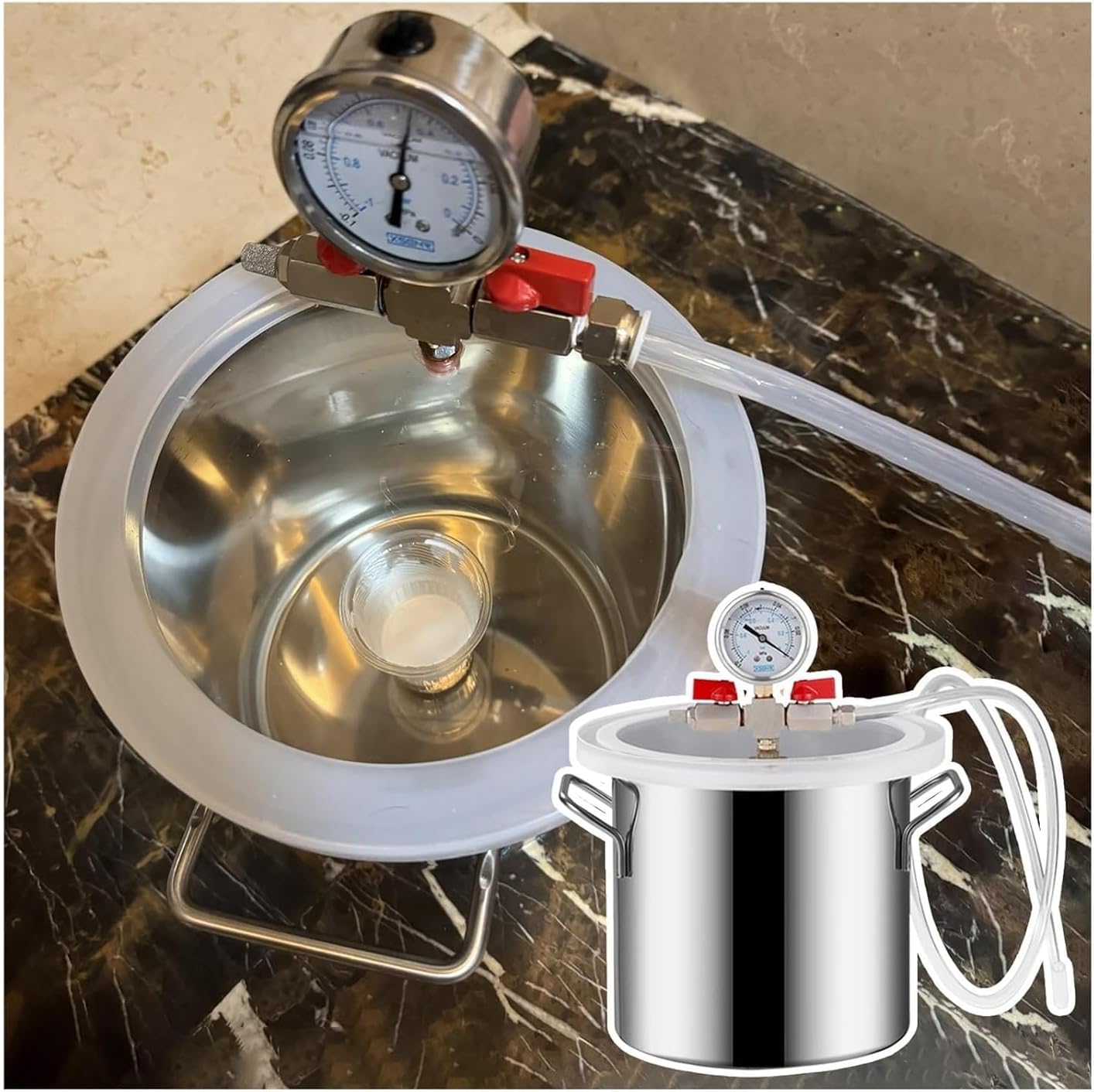 Resin Casting Vacuum Chambers, Stainless Steel Lab Vacuum Degassing Chamber Kits for Resin Casting/Epoxy/Plaster/Wood Stabilizing,2 3 6 9 13 19 20 26 Gal (Size:6Gal/21L(DxH 11.8x11.8in/30x30cm))