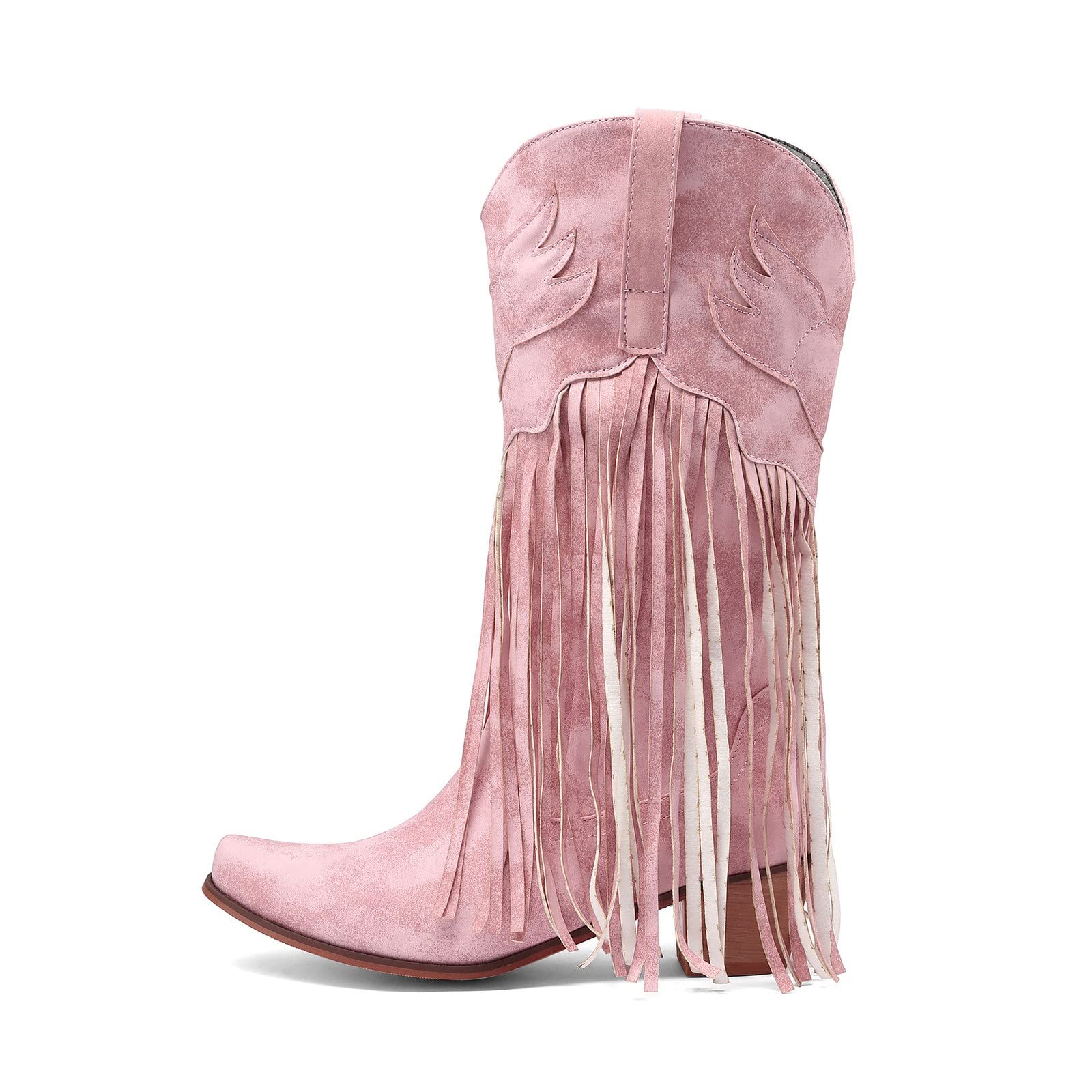 Stivali da Donna Comodi Stivali con Tacco Grosso Stivali a Punta con Frange Stivali al Ginocchio Occidentali Stivali Medi Scarpe Gomma Pioggia Stivali Campagna 38