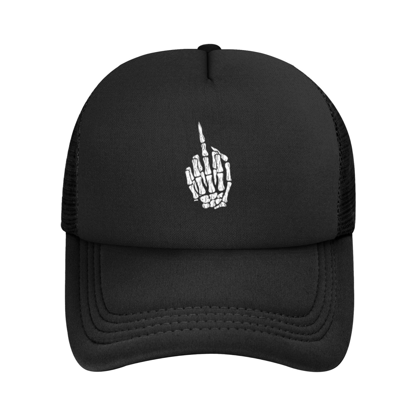 Dpgufpv Unisex Black Funny Middle Finger Skeleton Hand Trucker Hat Women Mesh Baseball Cap Sun Hat Cowboy Hat Men Dad Hat