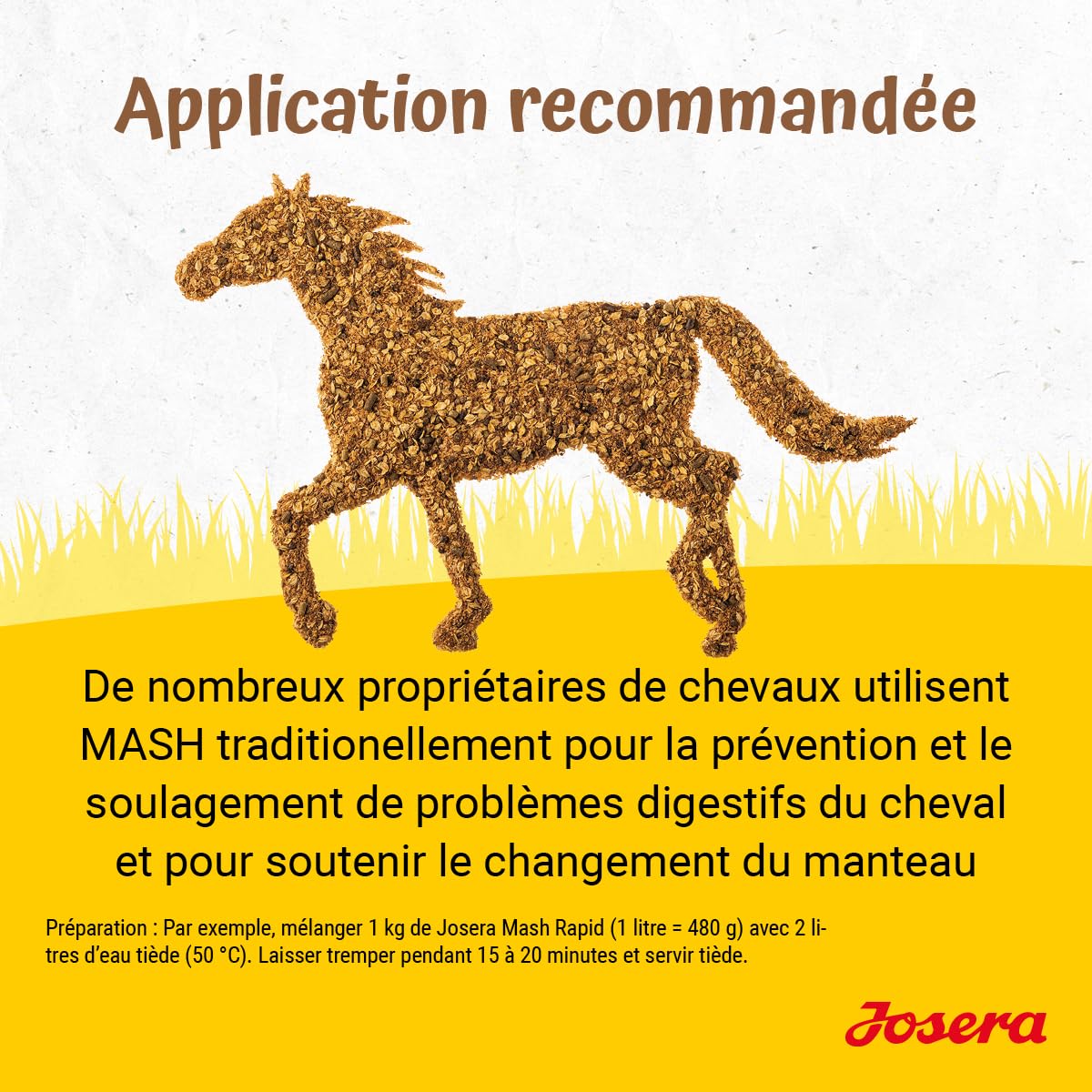 JOSERA Mash Rapide 15 kg | Aliment Premium pour cheval | Mash aux graines de lin et minéraux | Sans céréales | Pour un poil brillant et des sabots sains | Sac de 15 kg