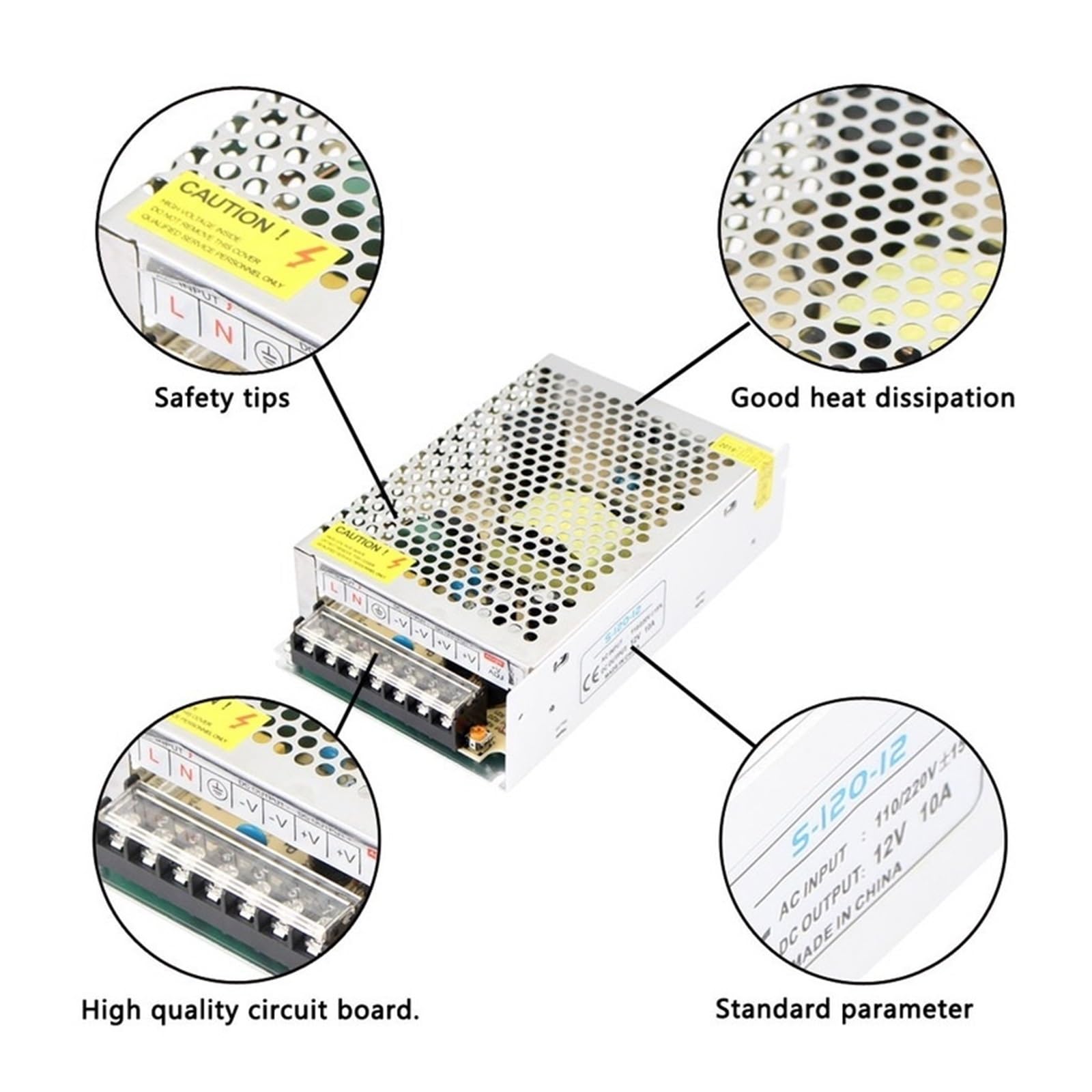 1PCS Trasformatore di Illuminazione DC 5V 12V 24V 36V Adattatore di Alimentazione 5 12 24 36 V 1A 2A 3A 5A 6A 8A 10A 15A 20A Driver LED HA CONDOTTO LA Luce di Striscia Laboratorio(10A,DC12V)
